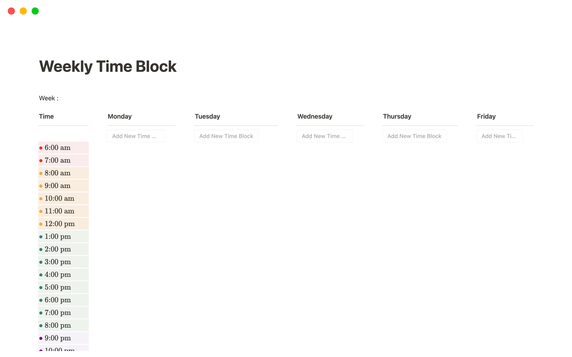 A template preview for Weekly Time Block 