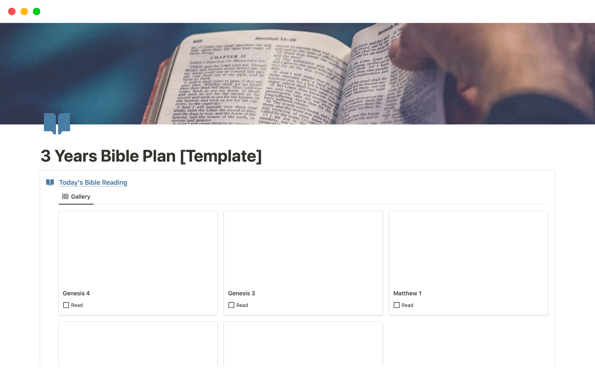 A template preview for 3 Years Bible Reading Plan