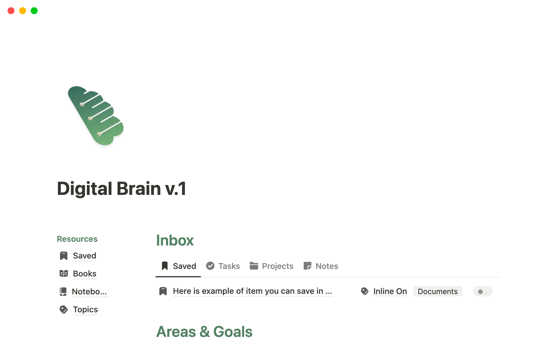 Digital Brain is a powerful Notion template that captures all your brain input and transforms it into actionable insights, giving you the power to accomplish more.