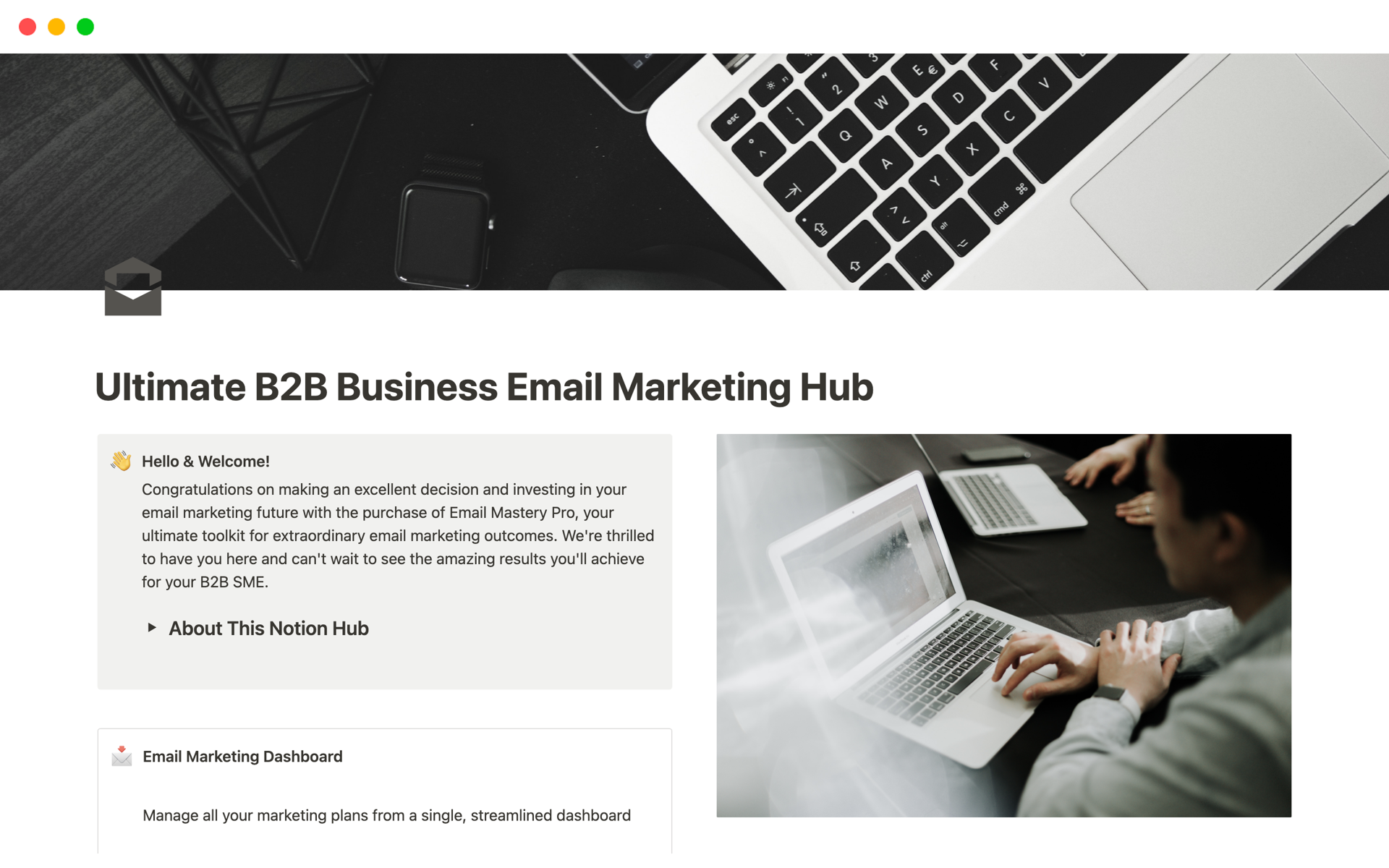 Boost your B2B SME's email marketing with our all-inclusive Notion hub, featuring expert templates, real-world examples, and effective planning tools.

