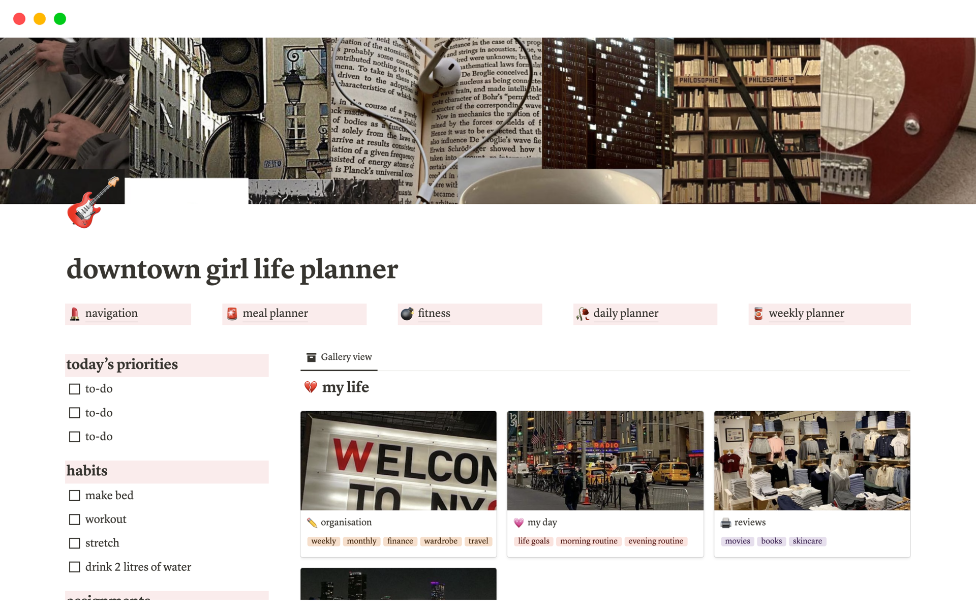 A template preview for downtown girl aesthetic life planner