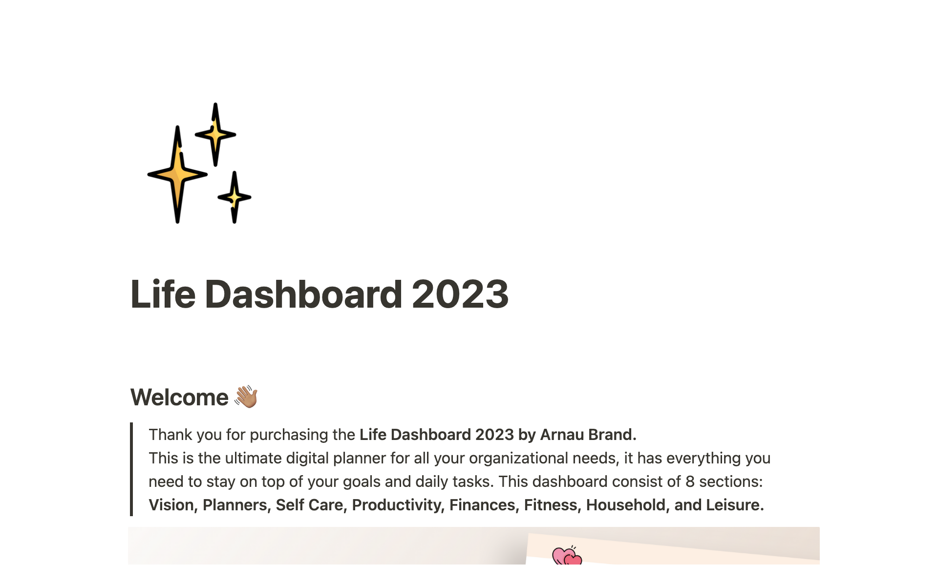 A template preview for Life Dashboard 2023