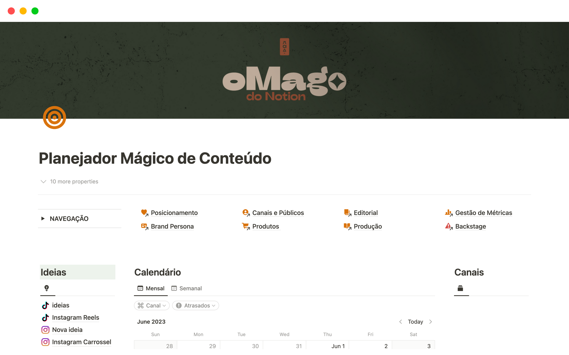 A template preview for Planejador Mágico de Conteúdo 