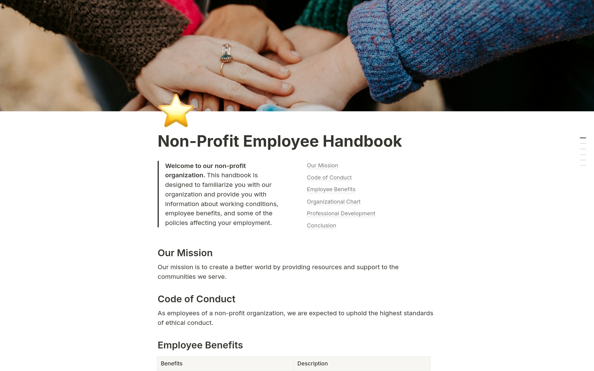 A template preview for Non-Profit Employee Handbook