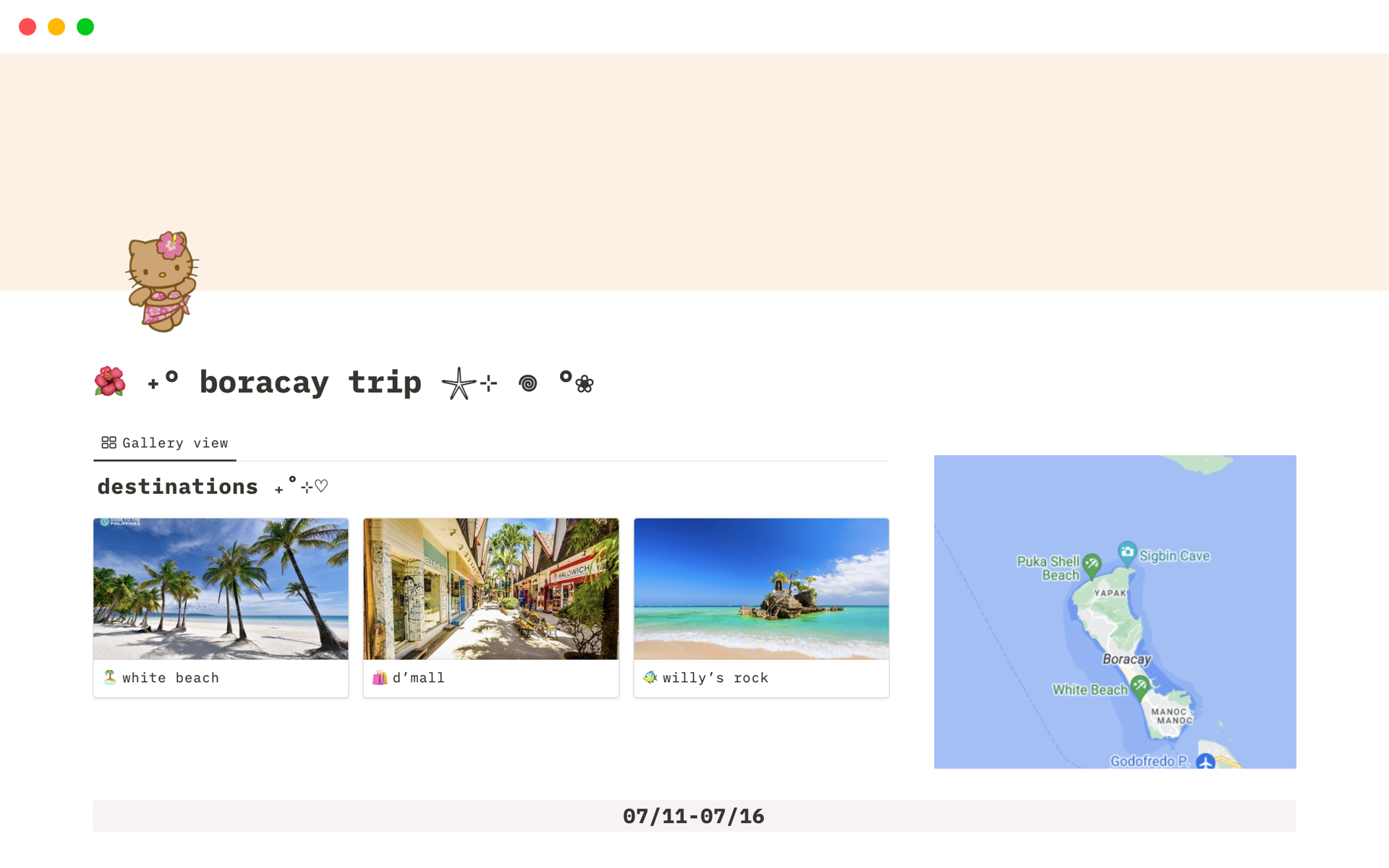 A template preview for Vacation Planner