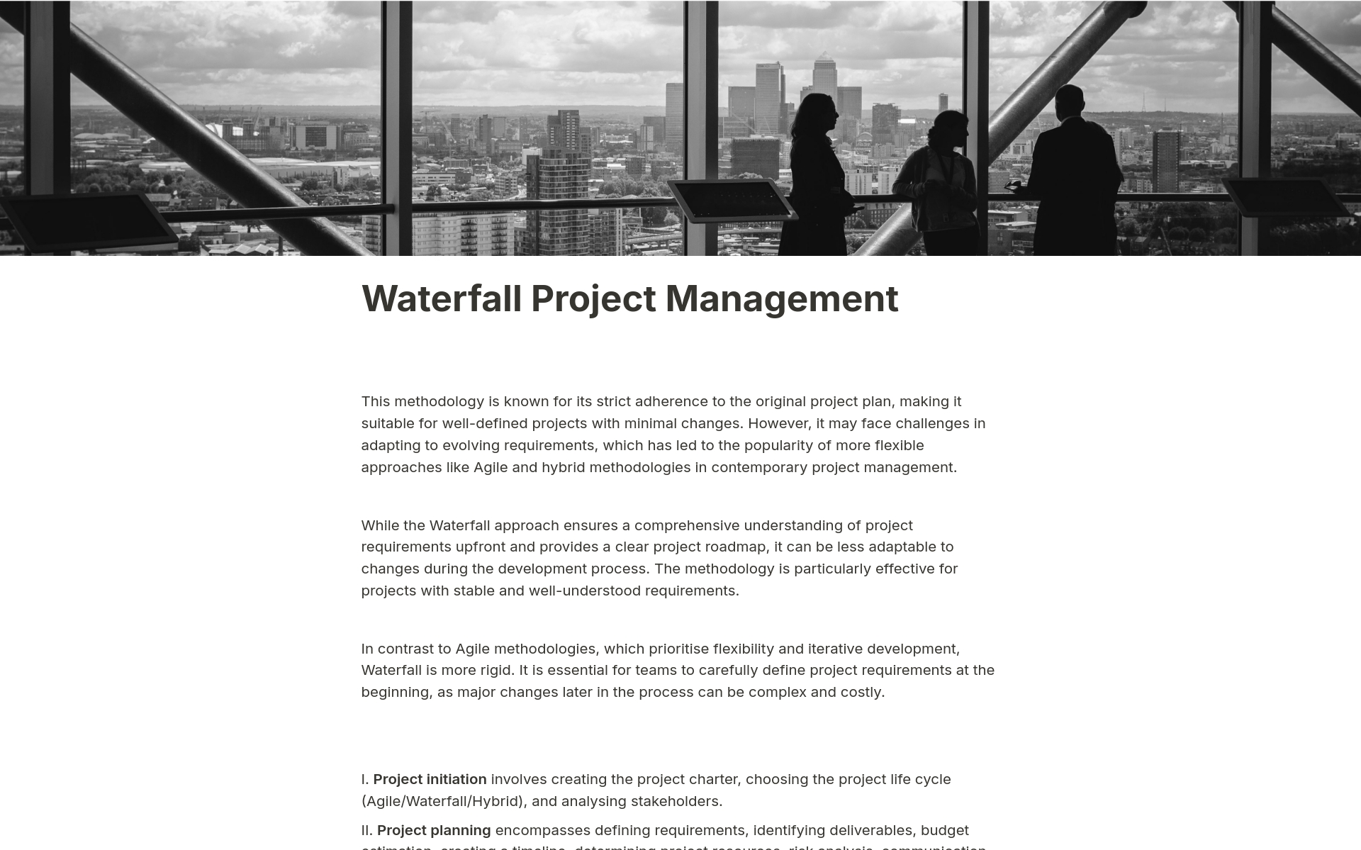 Eine Vorlagenvorschau für Waterfall Project Management