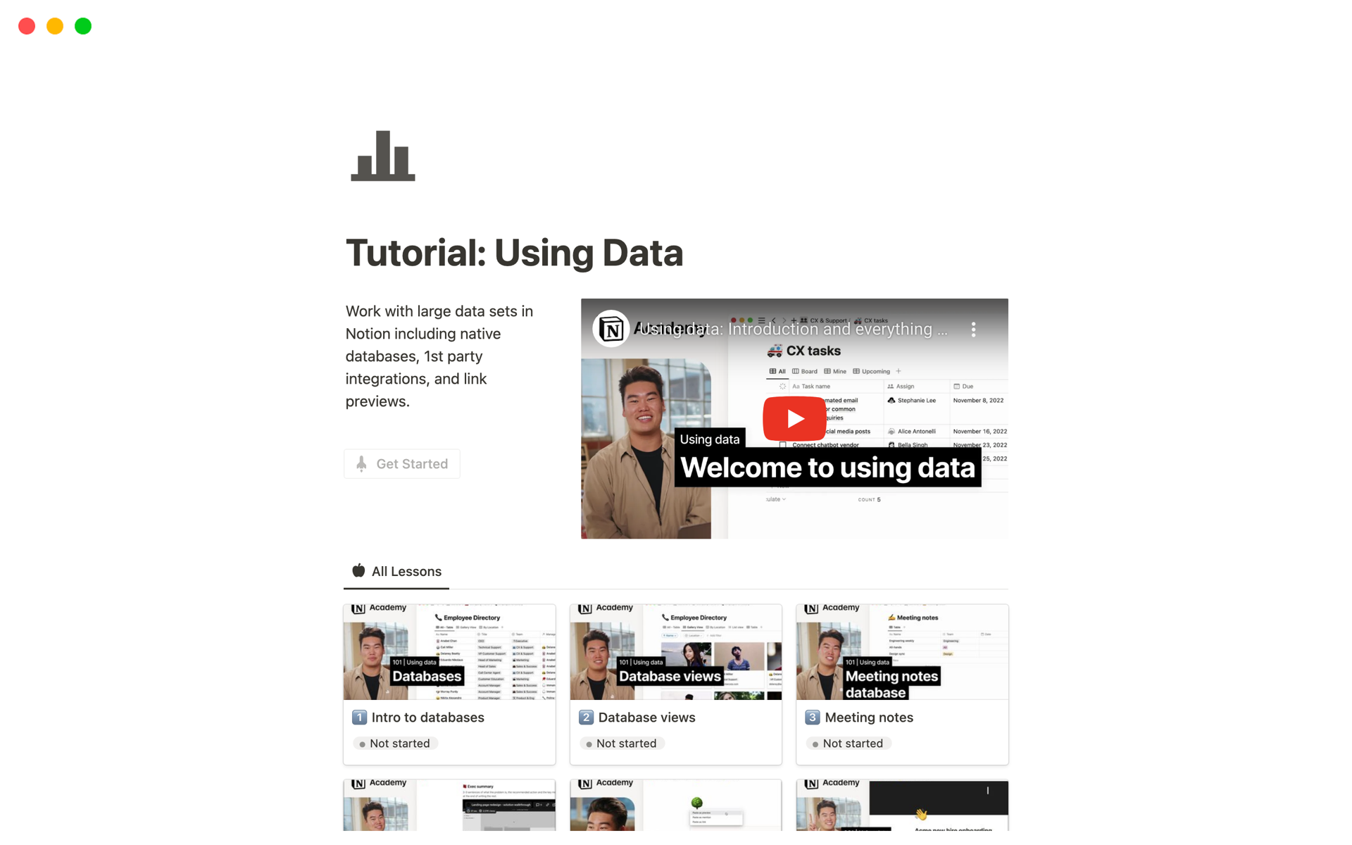 A template preview for Tutorial: Using Data