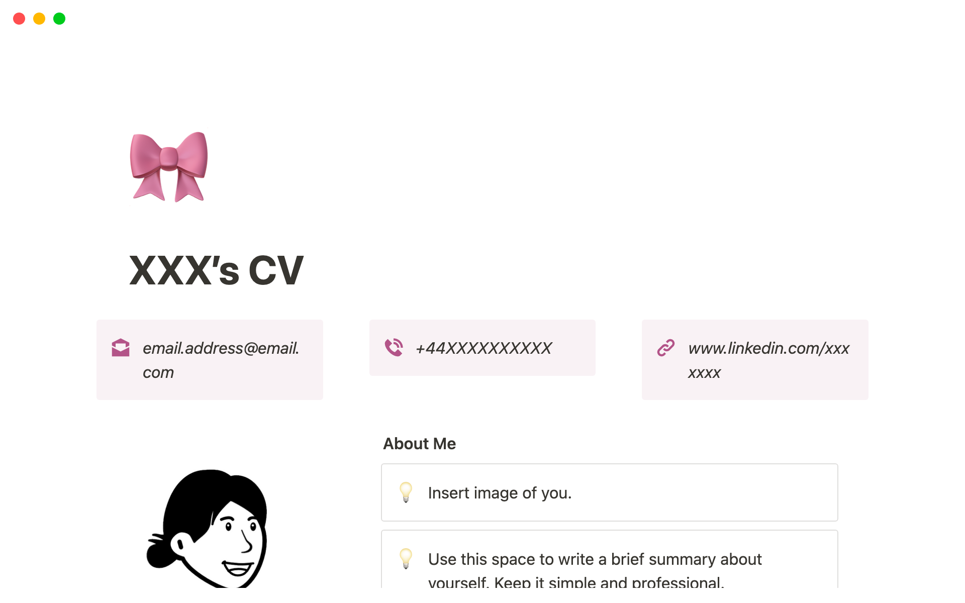 Vista previa de una plantilla para Simple Yet Effective CV Template In Pink