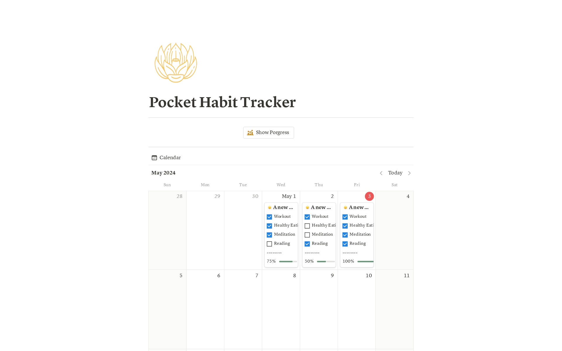 Pocket Habit Trackerのテンプレートのプレビュー