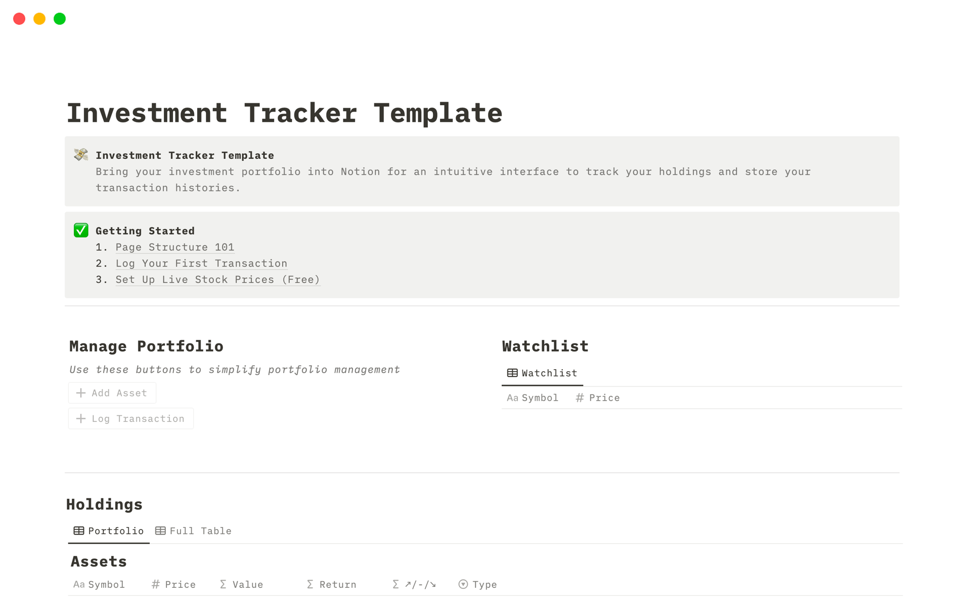 Investment Tracker Template Template | Notion Marketplace