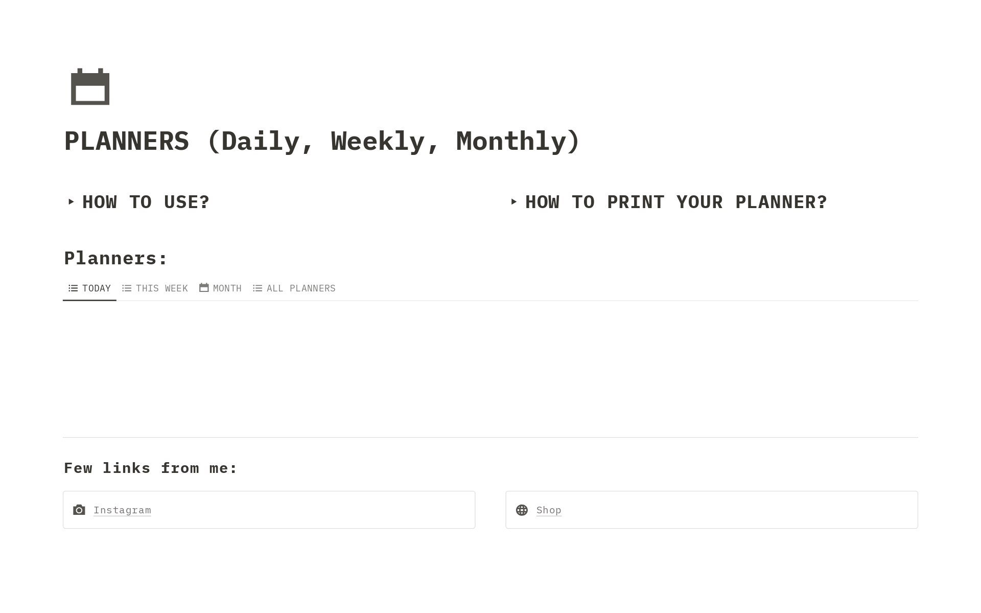 Daily, Weekly Monthly Plannersのテンプレートのプレビュー