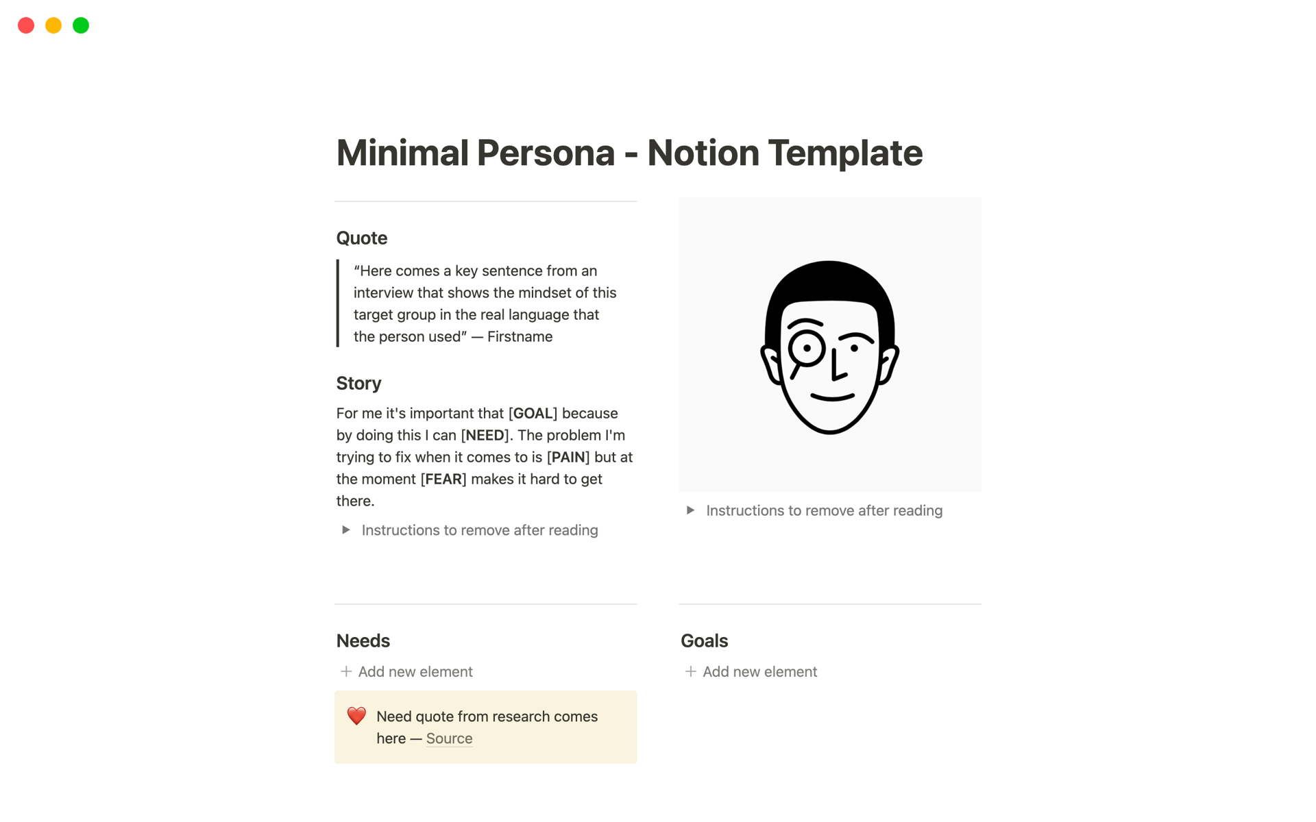 Minimal Persona Notion Templateのテンプレートのプレビュー