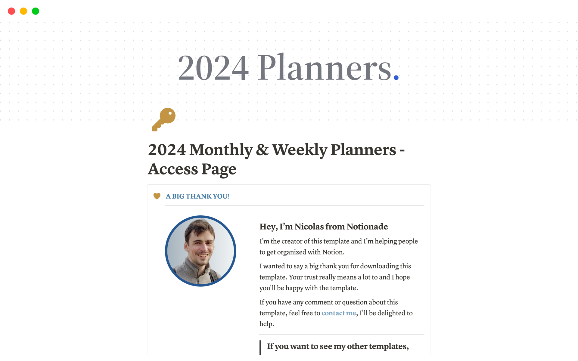 A template preview for 2024 Monthly & Weekly Planners