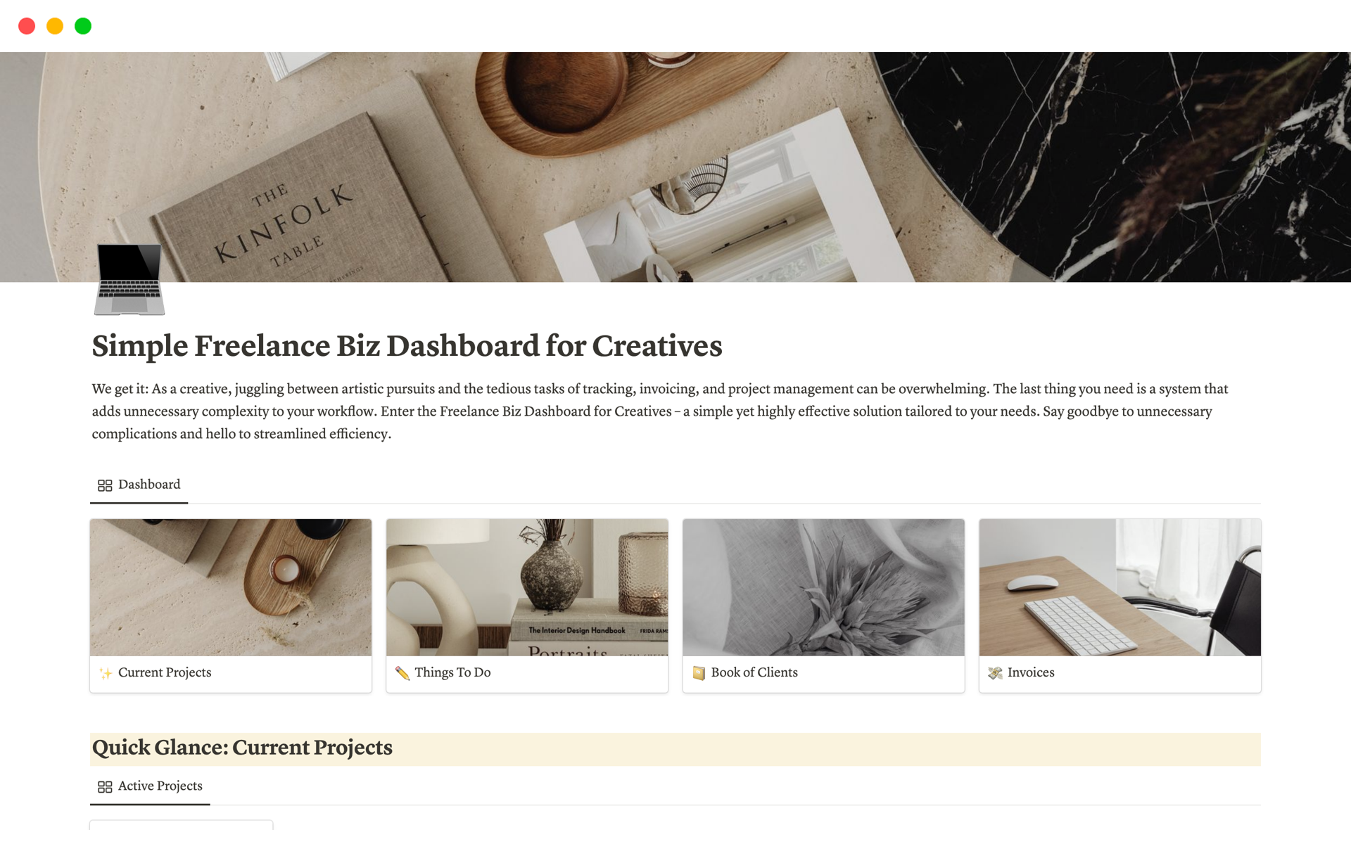 Simple Freelance Biz Dashboard for Creatives Notion Template