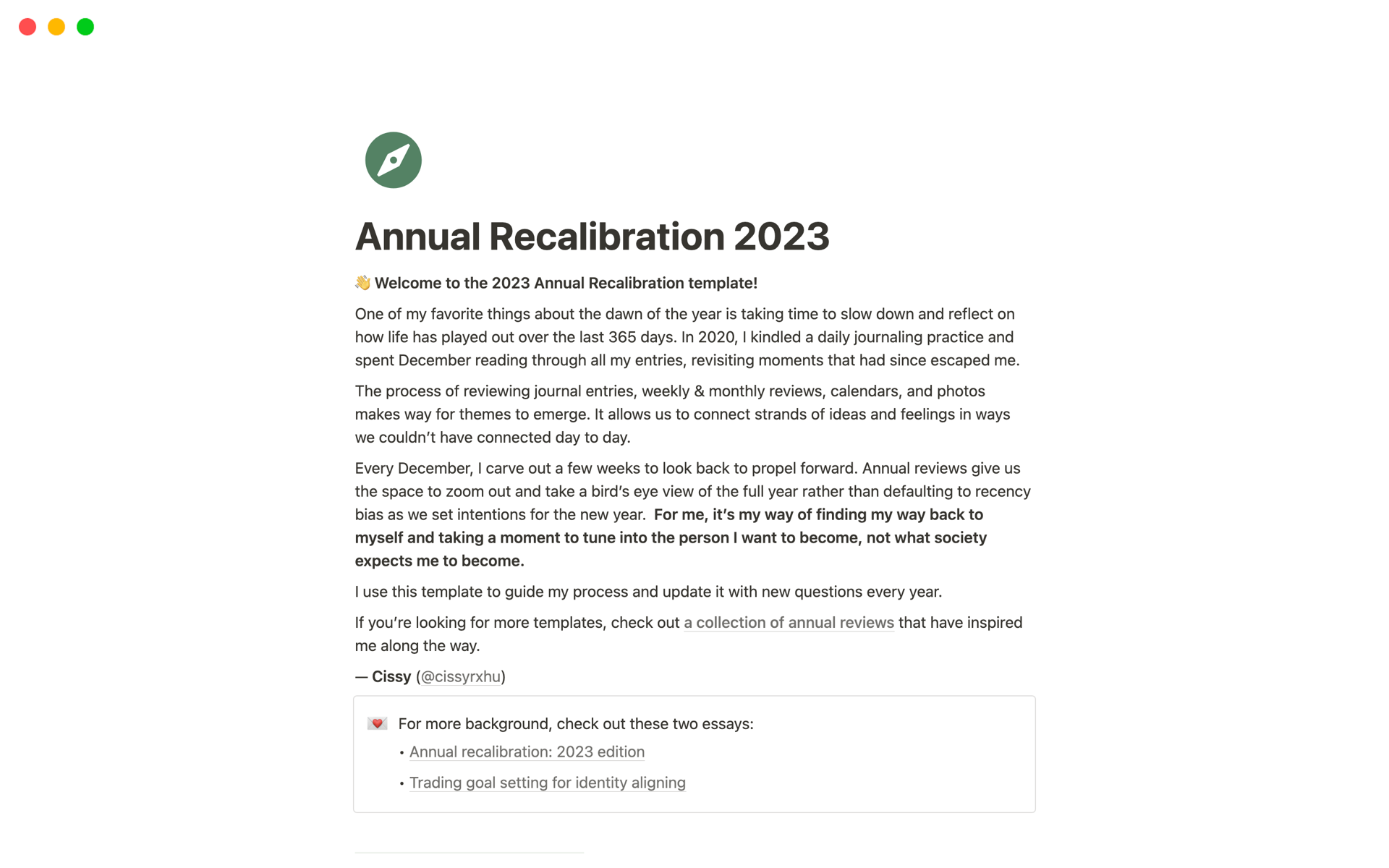 A template preview for Annual Recalibration 2023