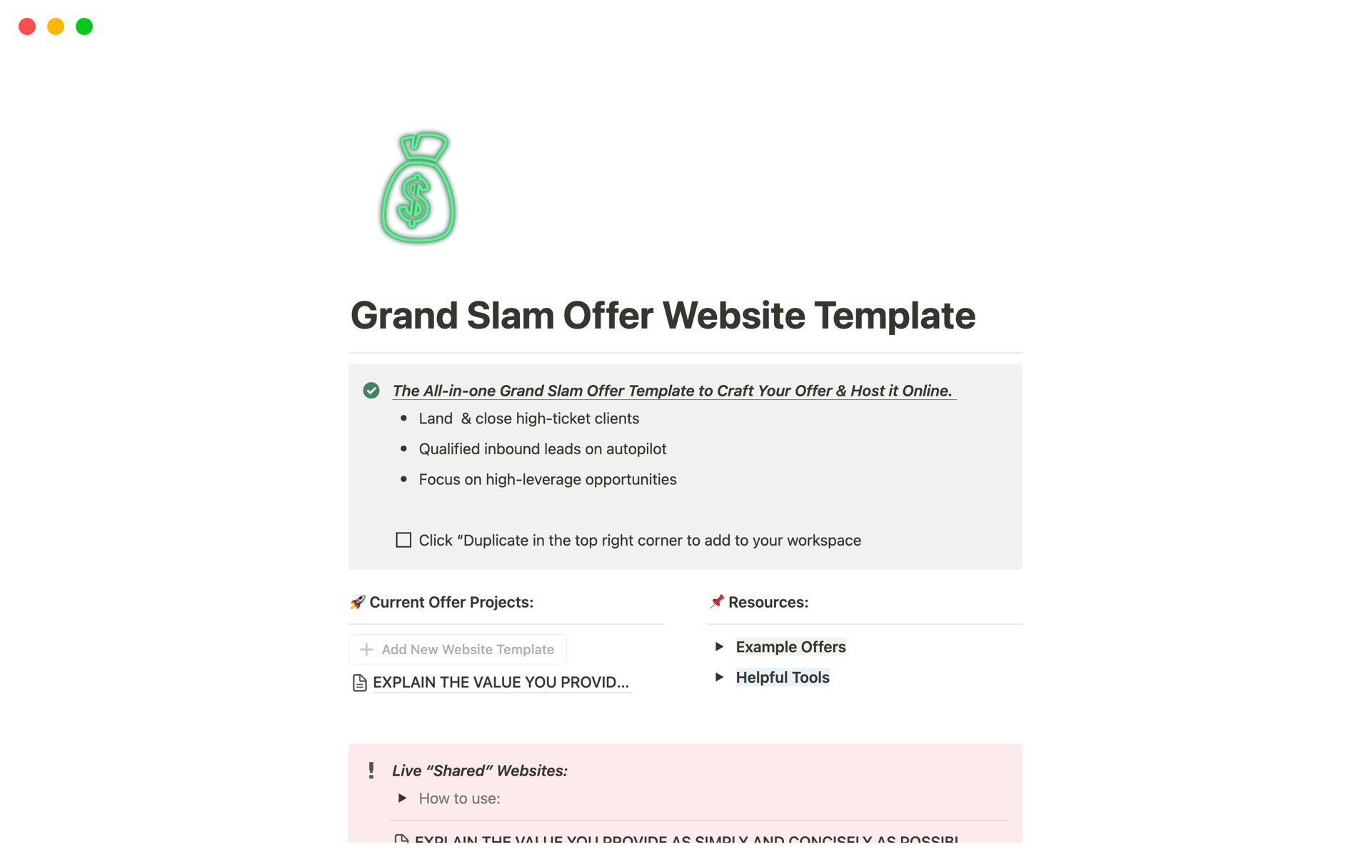 A template preview for Grand Slam Offer Website Template