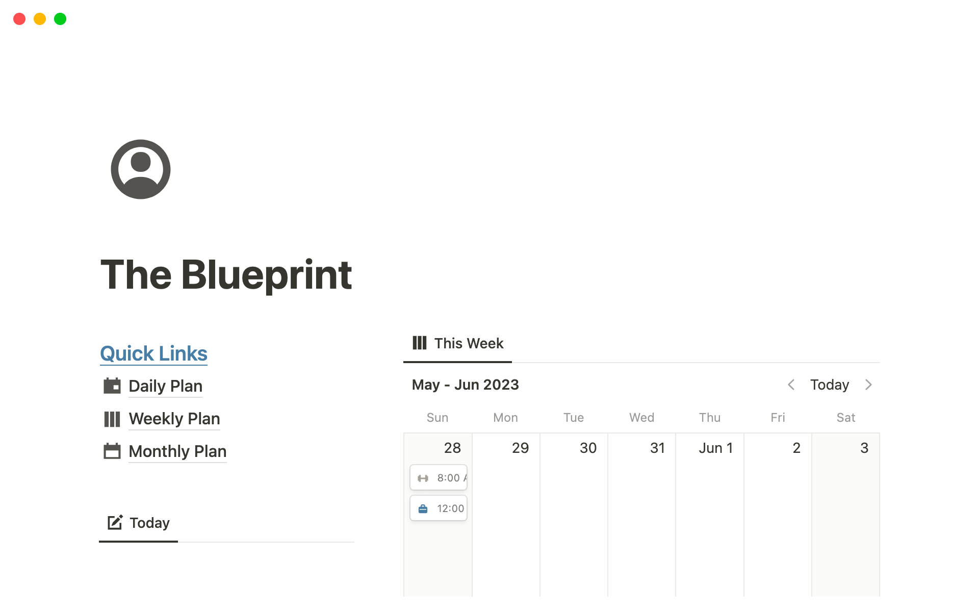 A template preview for The Blueprint Dashboard