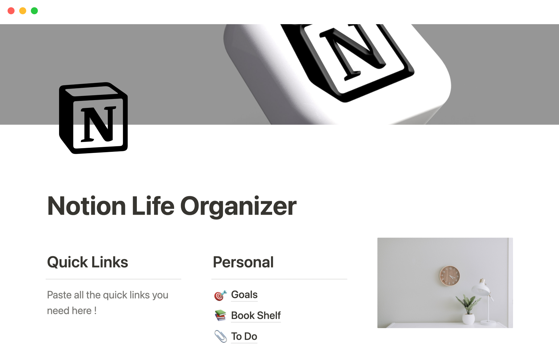 A template preview for Life organizer