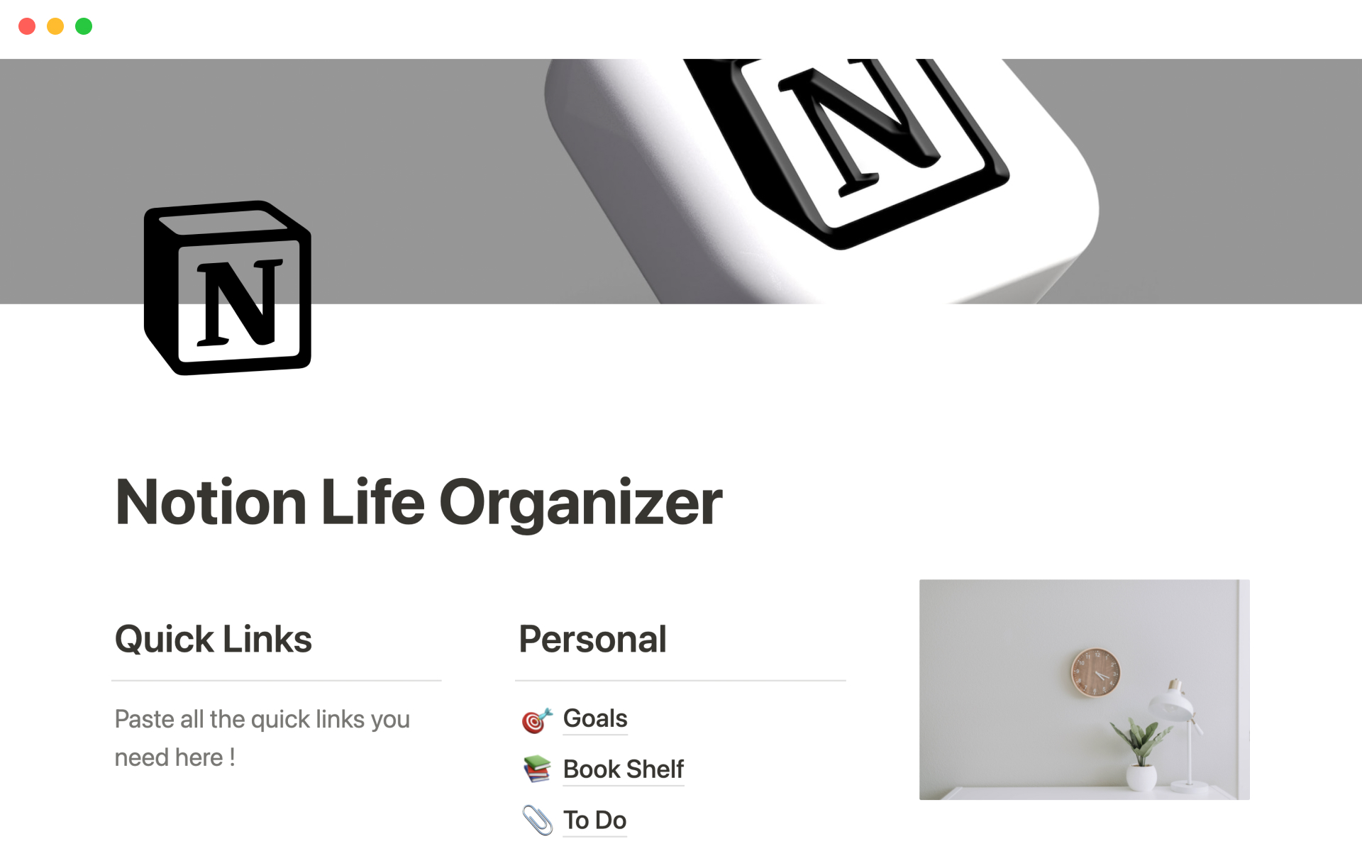 Uma prévia do modelo para Life organizer