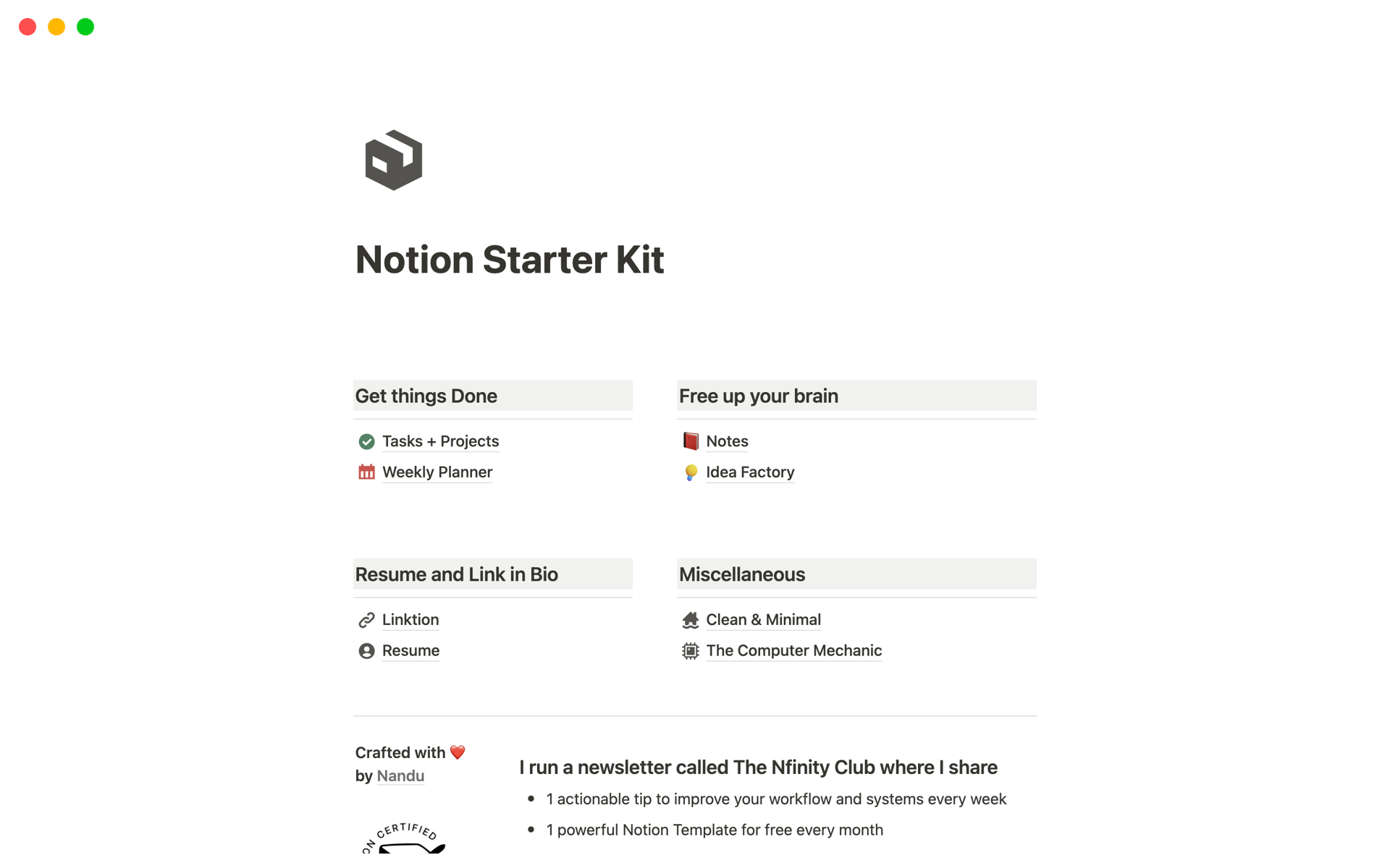 Notion Starter Kit님의 템플릿 미리보기