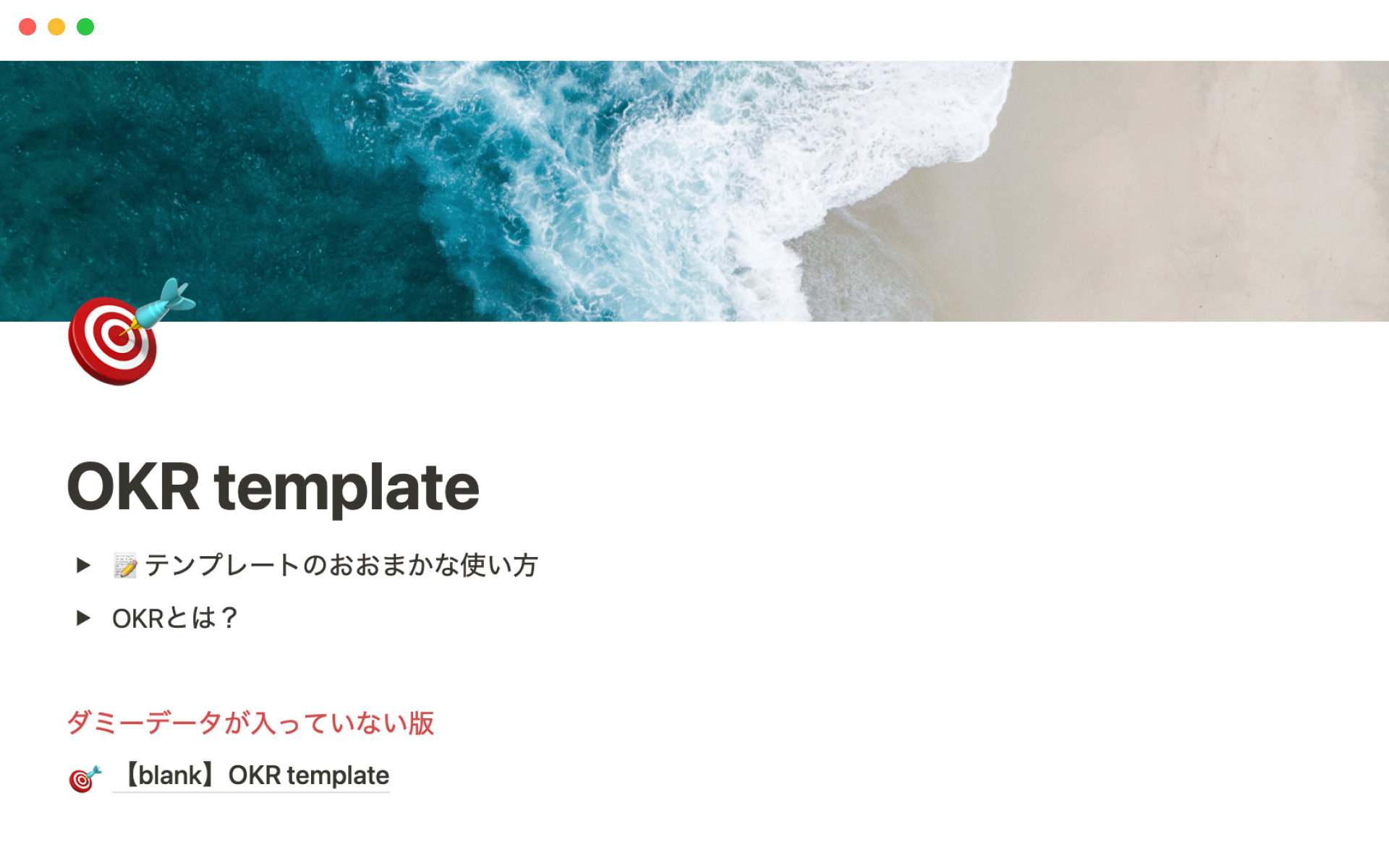 A template preview for OKR template