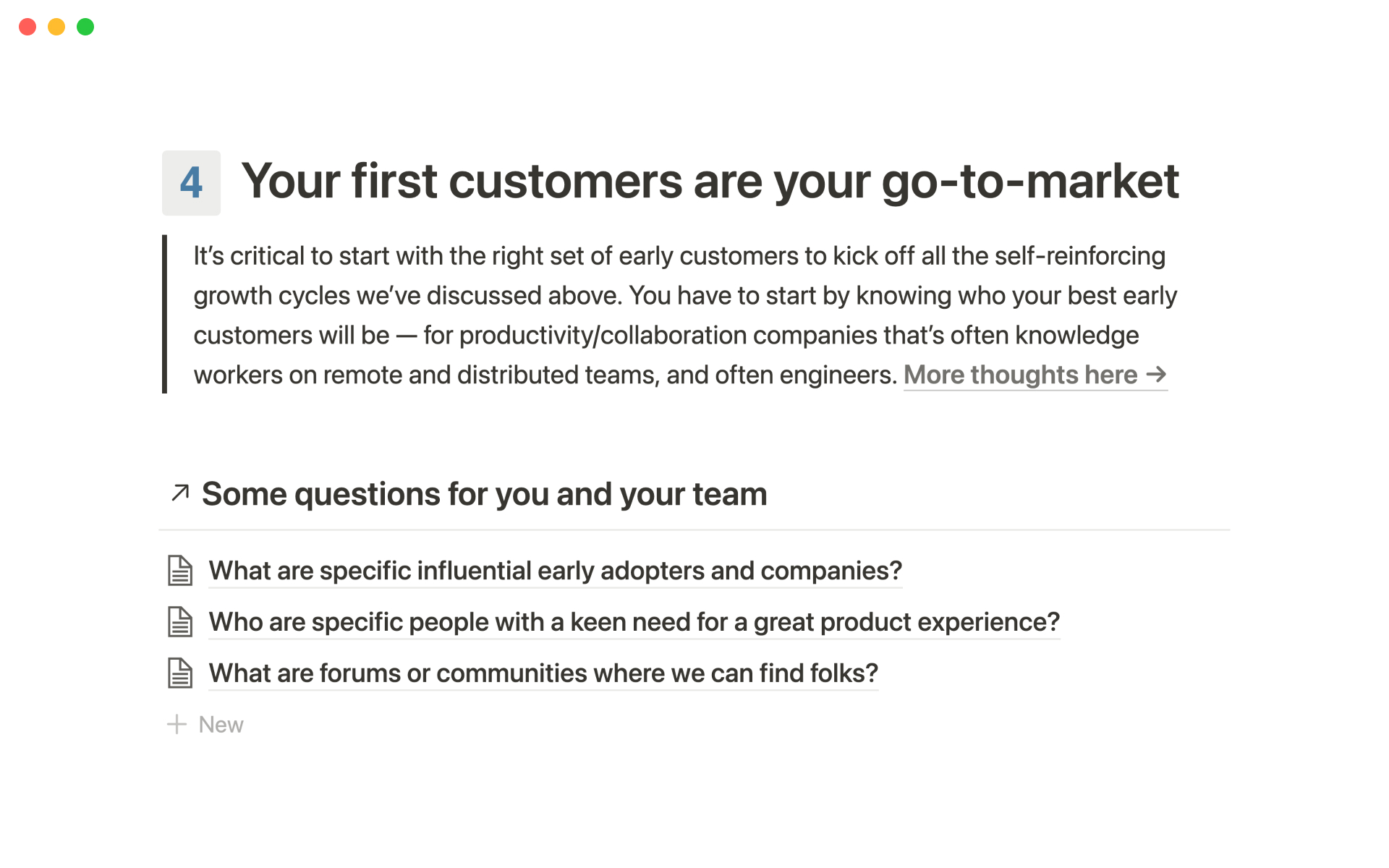 Questions relating to the four product fundamentals — your core product, business model, positioning, and first customers.