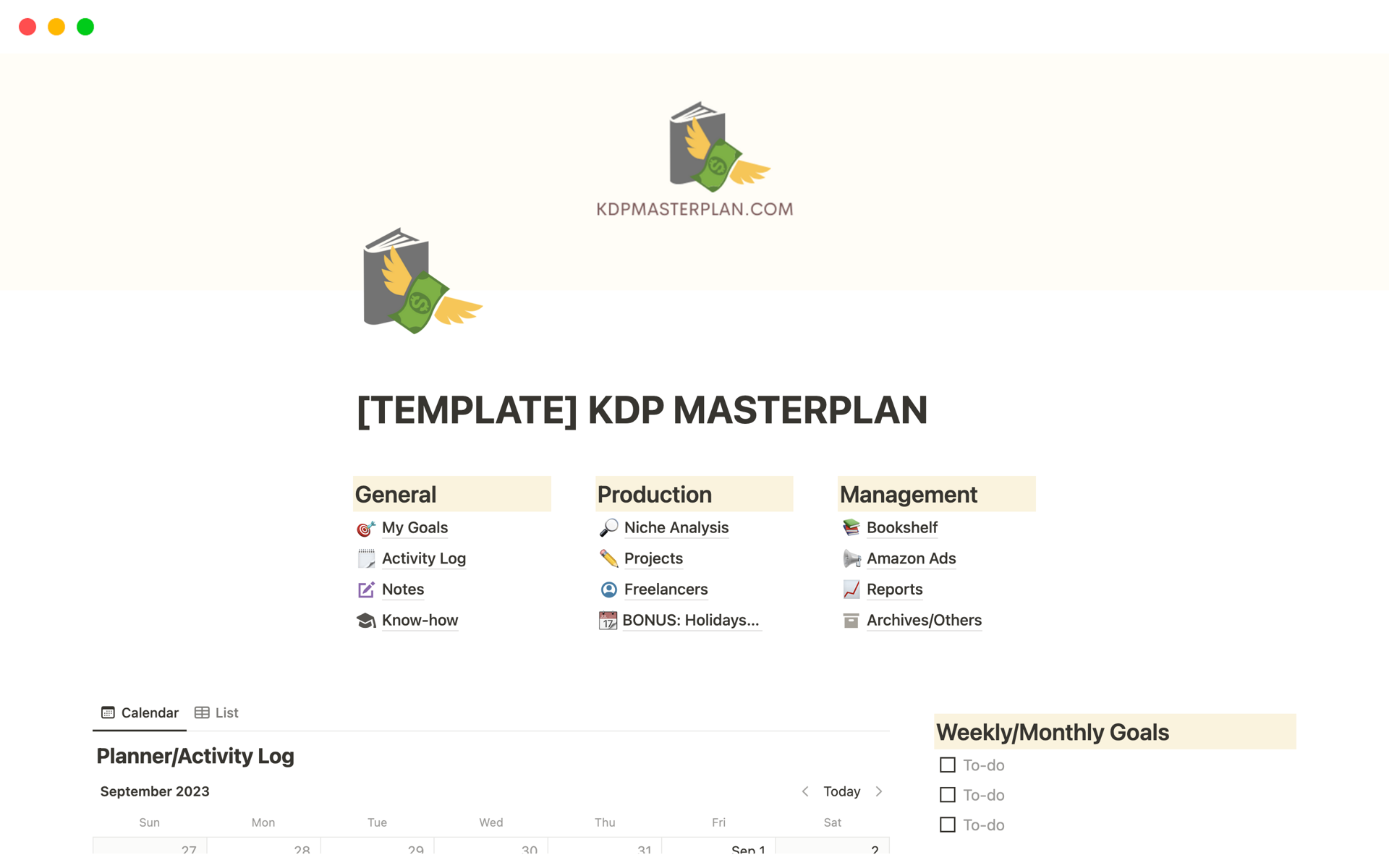 A template preview for Amazon KDP MASTERPLAN