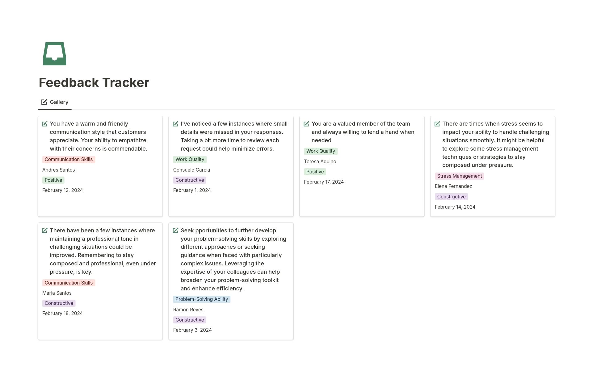 This is a personal feedback tracker is a tool designed to collect, organize, and manage feedback provided