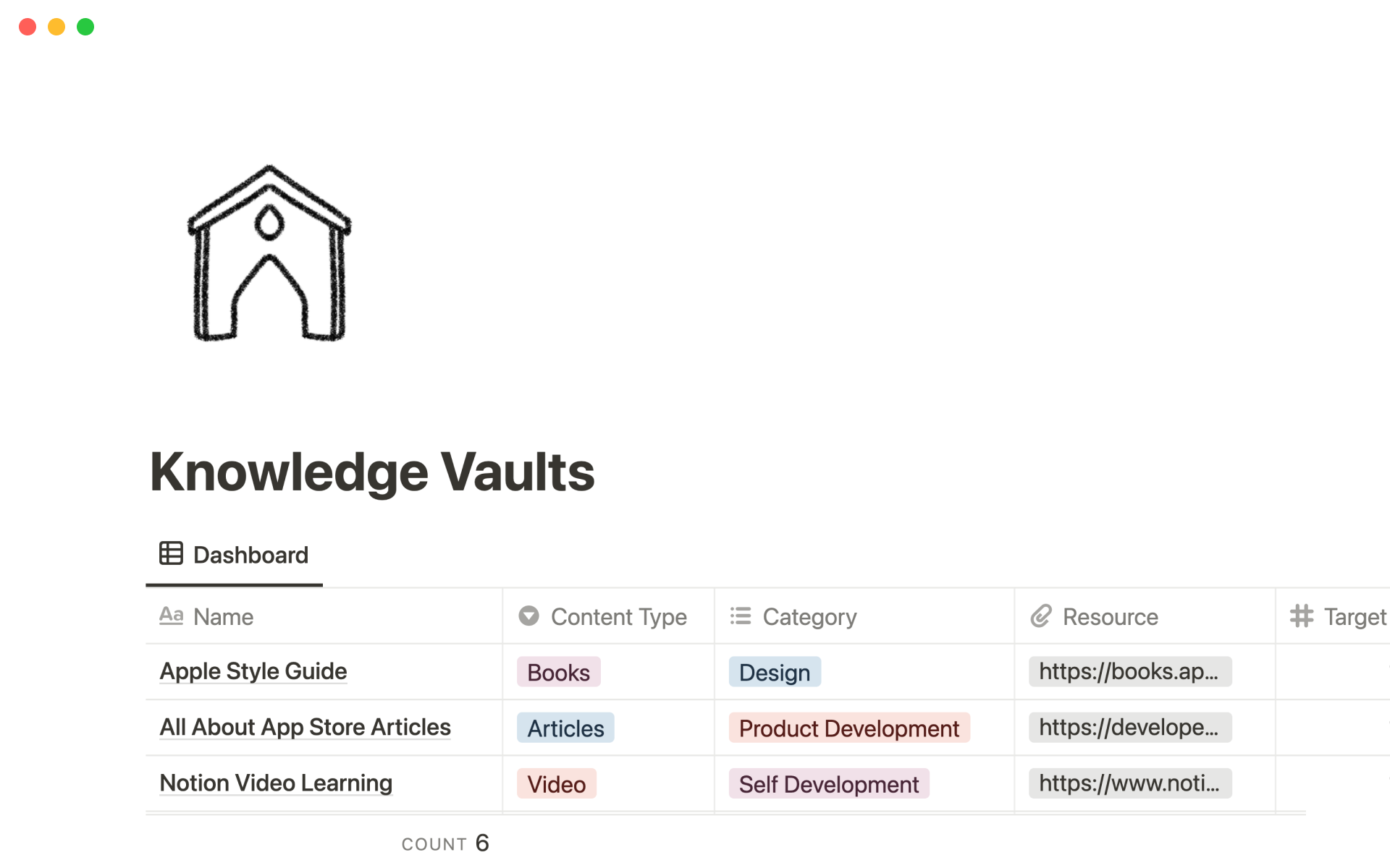 A template preview for Knowledge vaults