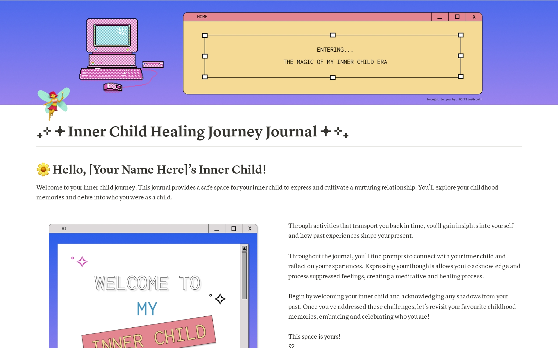A template preview for Inner Child Healing Journey Journal