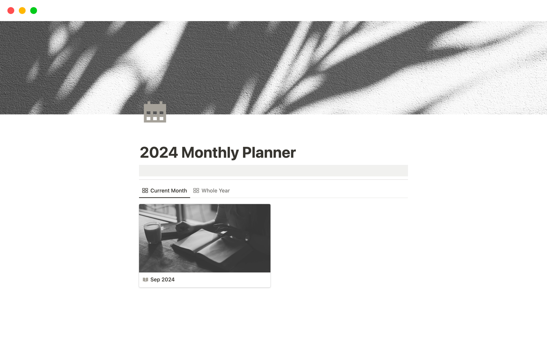 2024 aesthetic monthly grey planner. Available in light + dark mode.