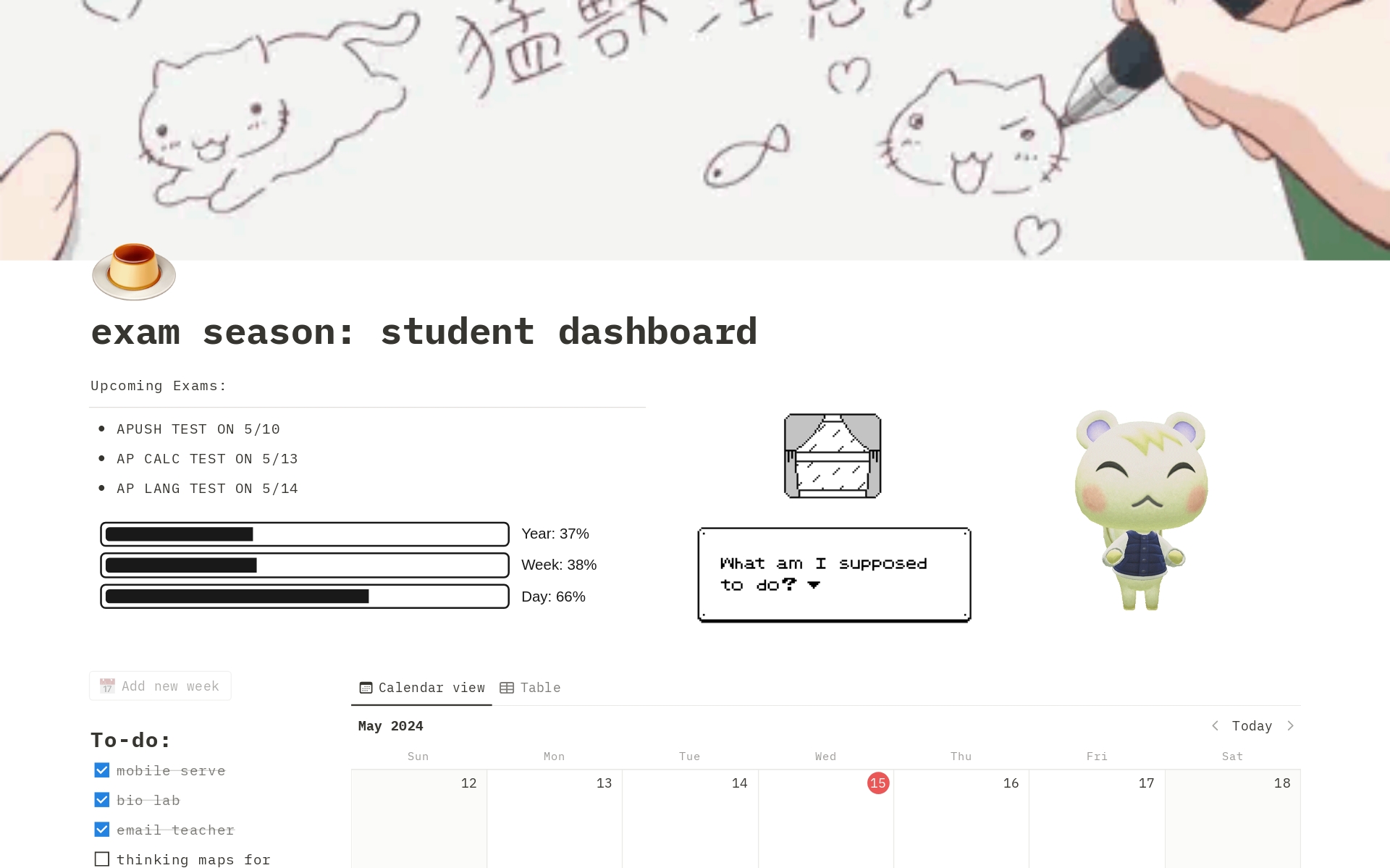 A template preview for exam season: student dashboard 