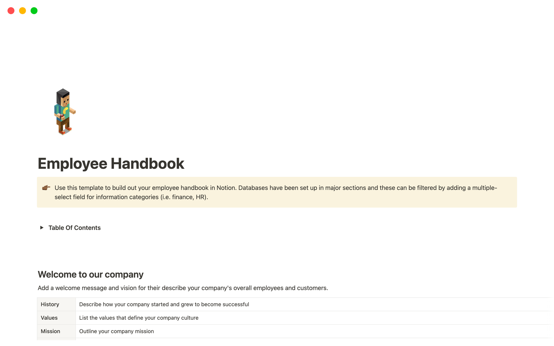 A template preview for Employee Handbook
