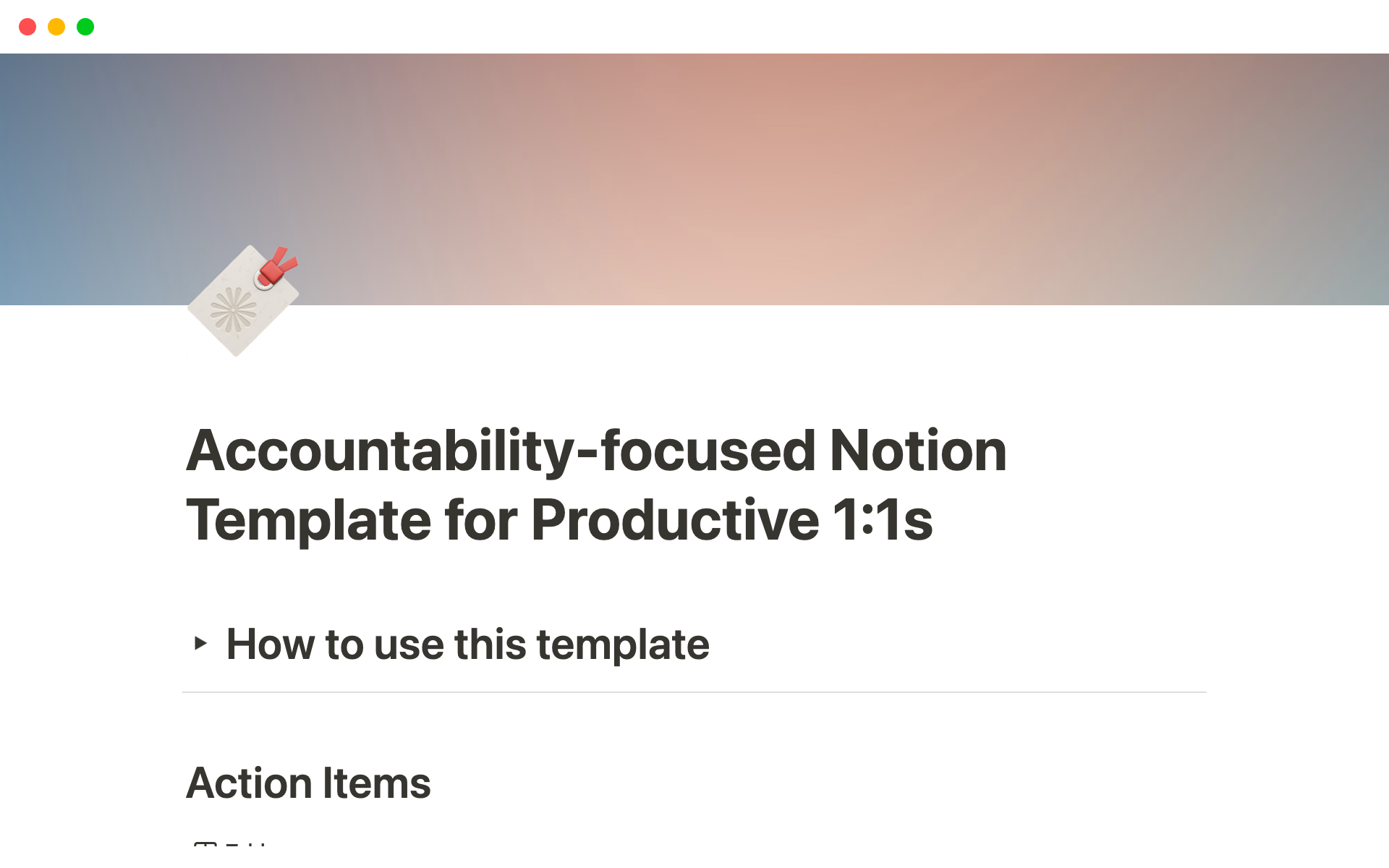 A template preview for Accountability-focused Notion Template for Productive 1:1s