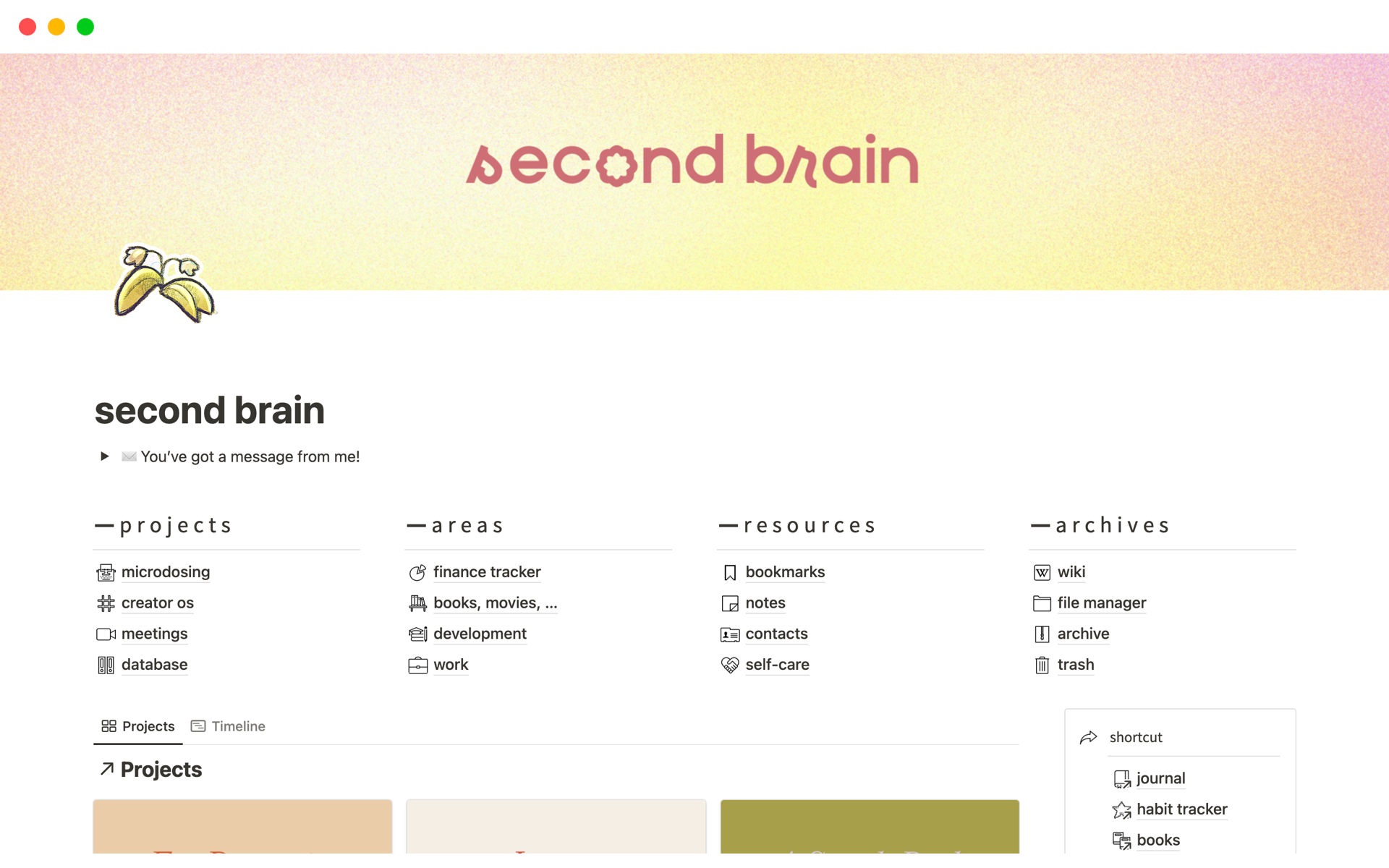 A template preview for Second Brain - The Ultimate Productivity System For Notion
