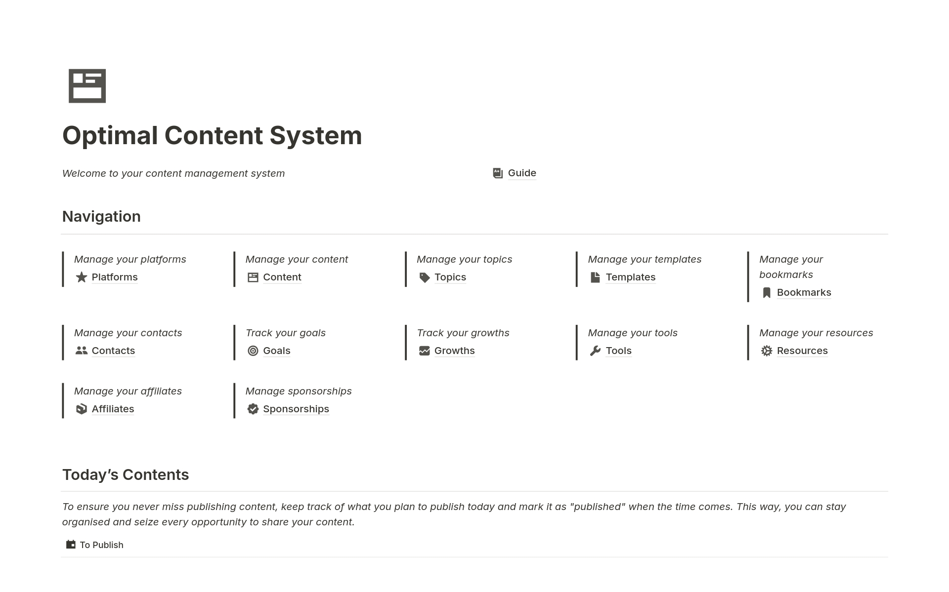 A template preview for Content System