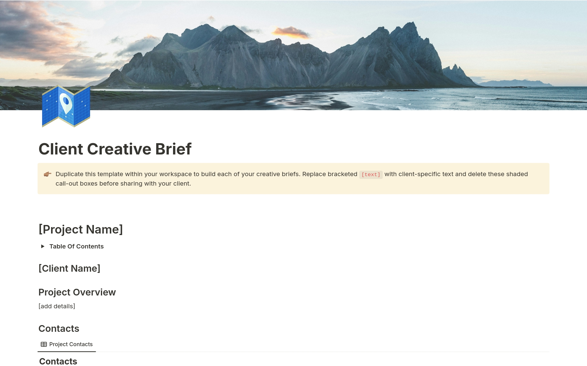 Vista previa de una plantilla para Client Creative Brief