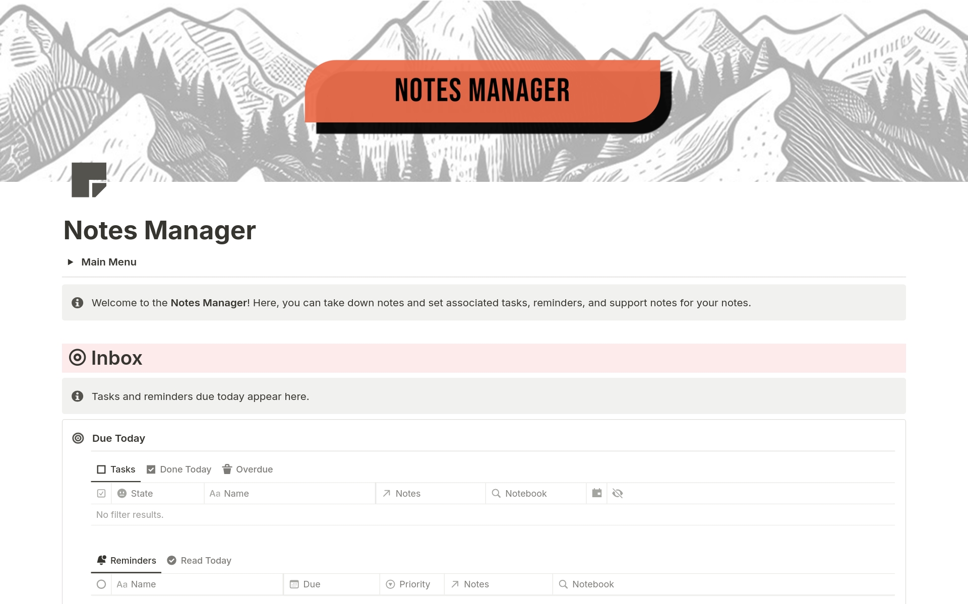 An integrated notes manager and tasks manager that builds on top of the classic library-style organization with different systems and built-in tactics for note organization