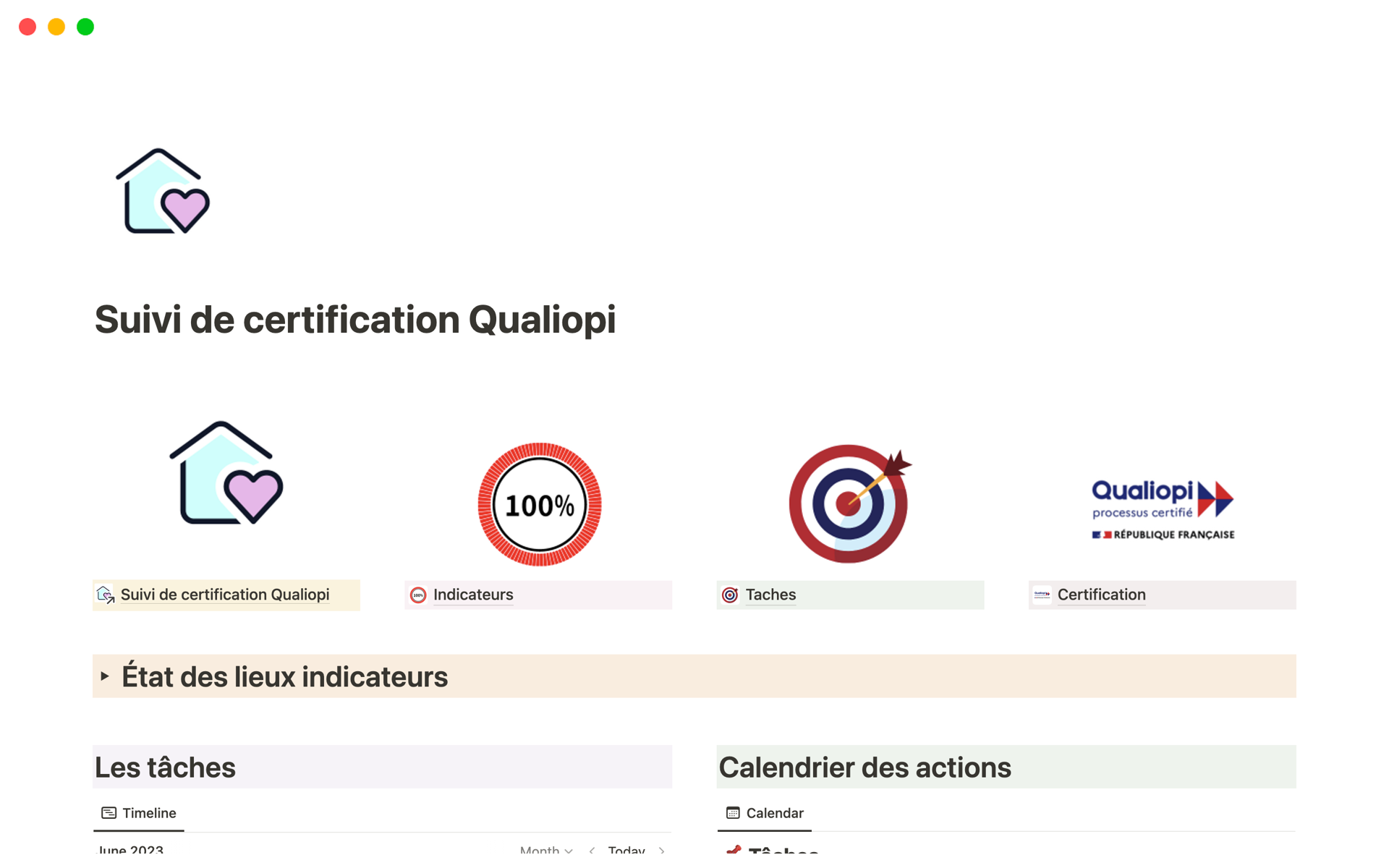 A template preview for Suivi de certification Qualiopi