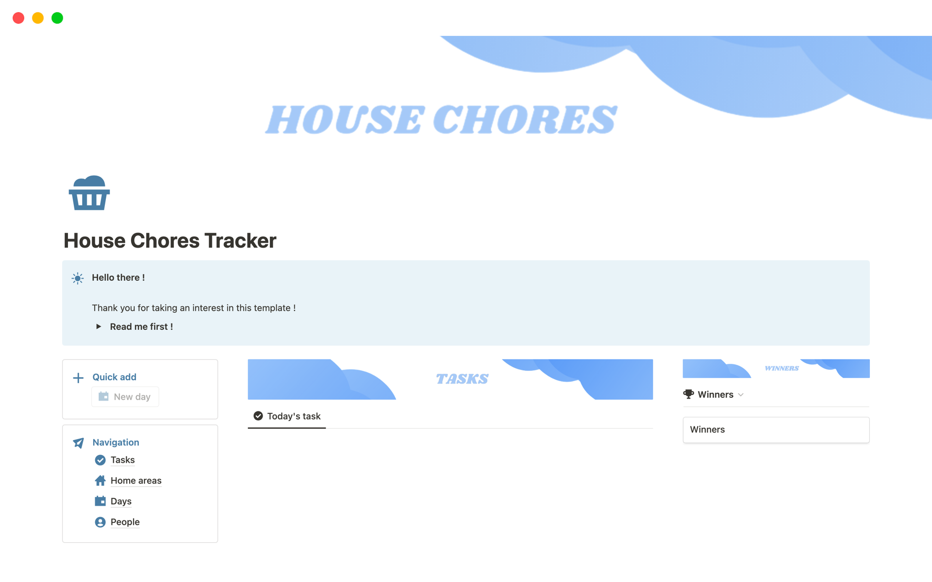 A template preview for House Chores Tracker