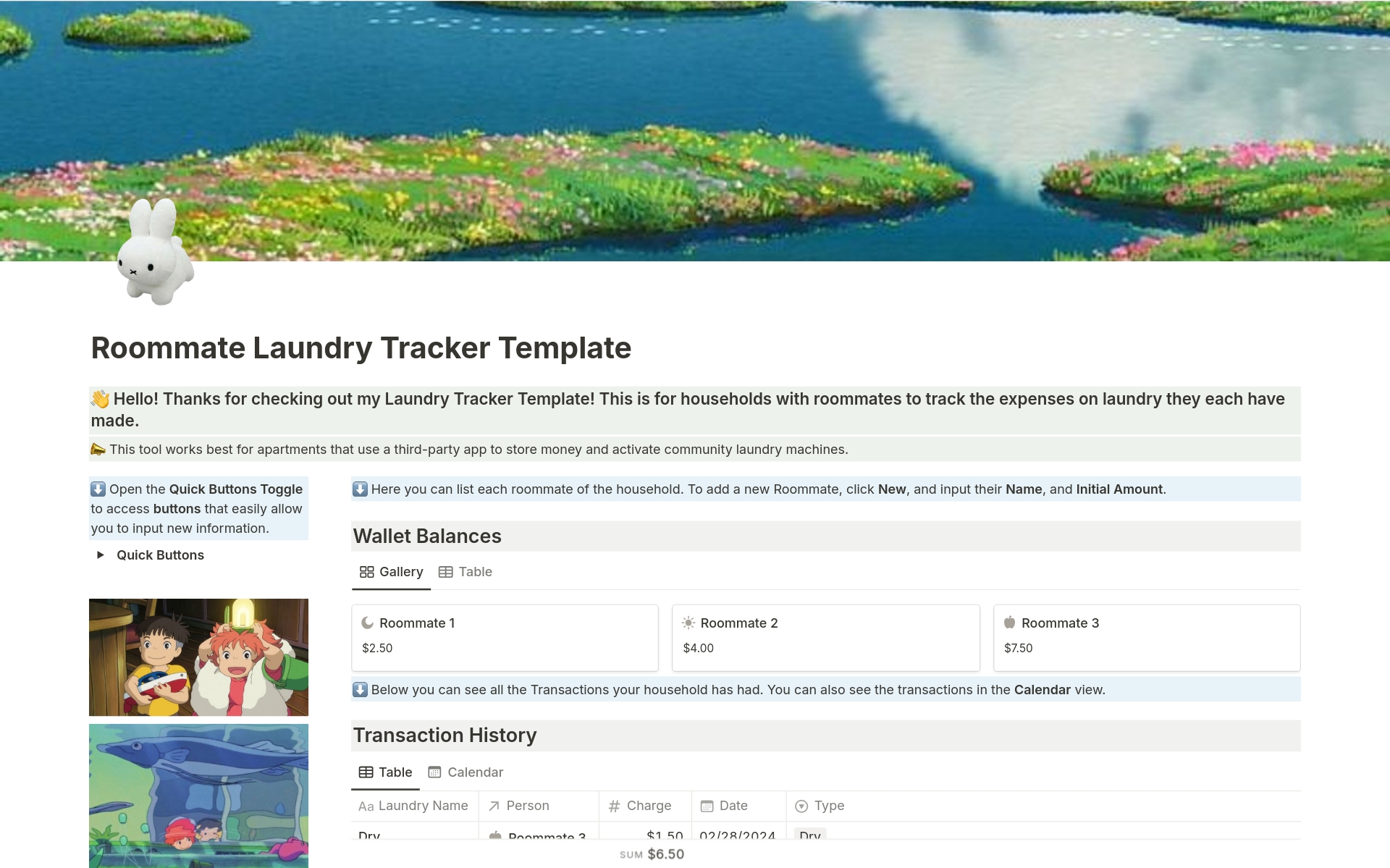 Aperçu du modèle de Roommate Laundry Expense Tracker