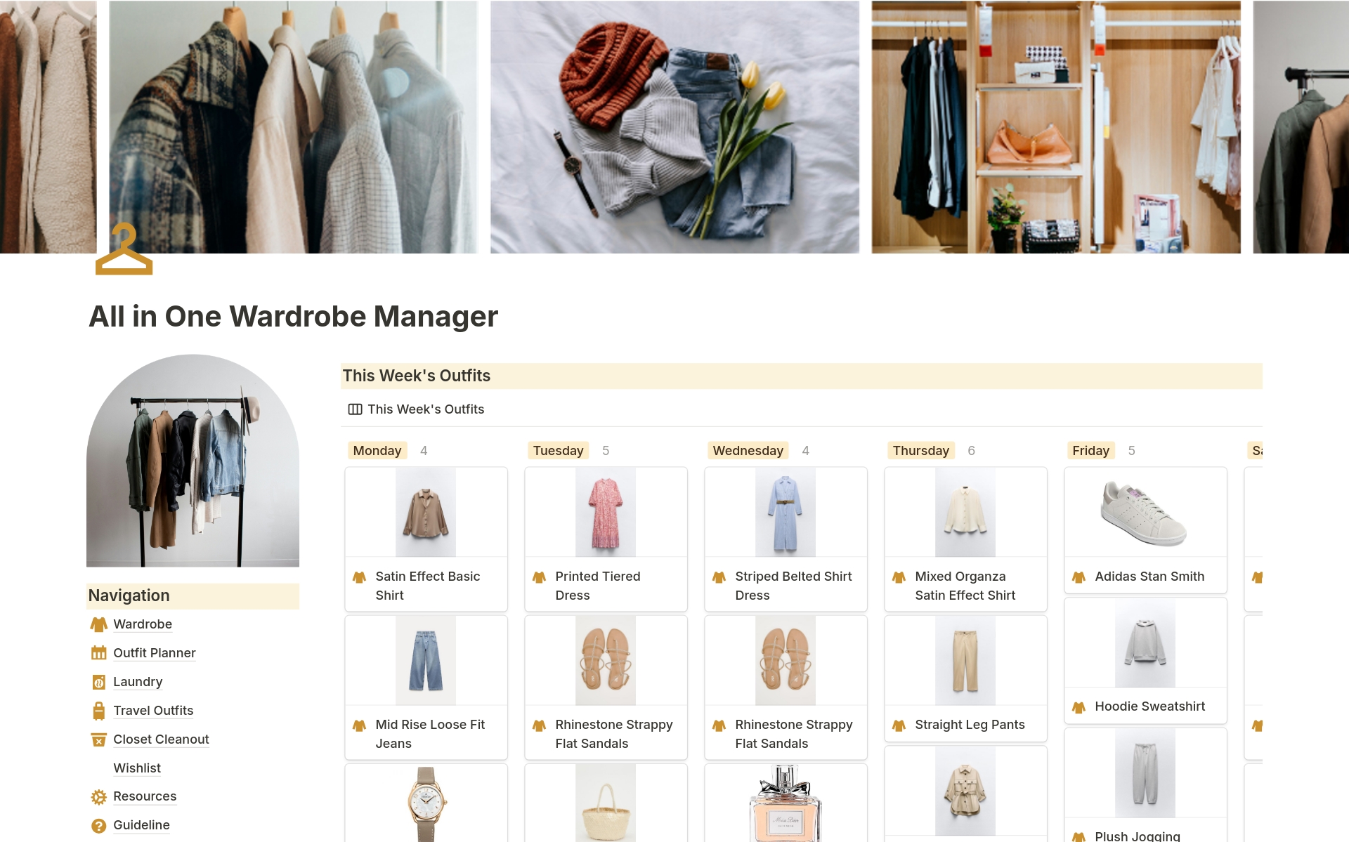 A template preview for All in One Wardrobe Manager and Organizer