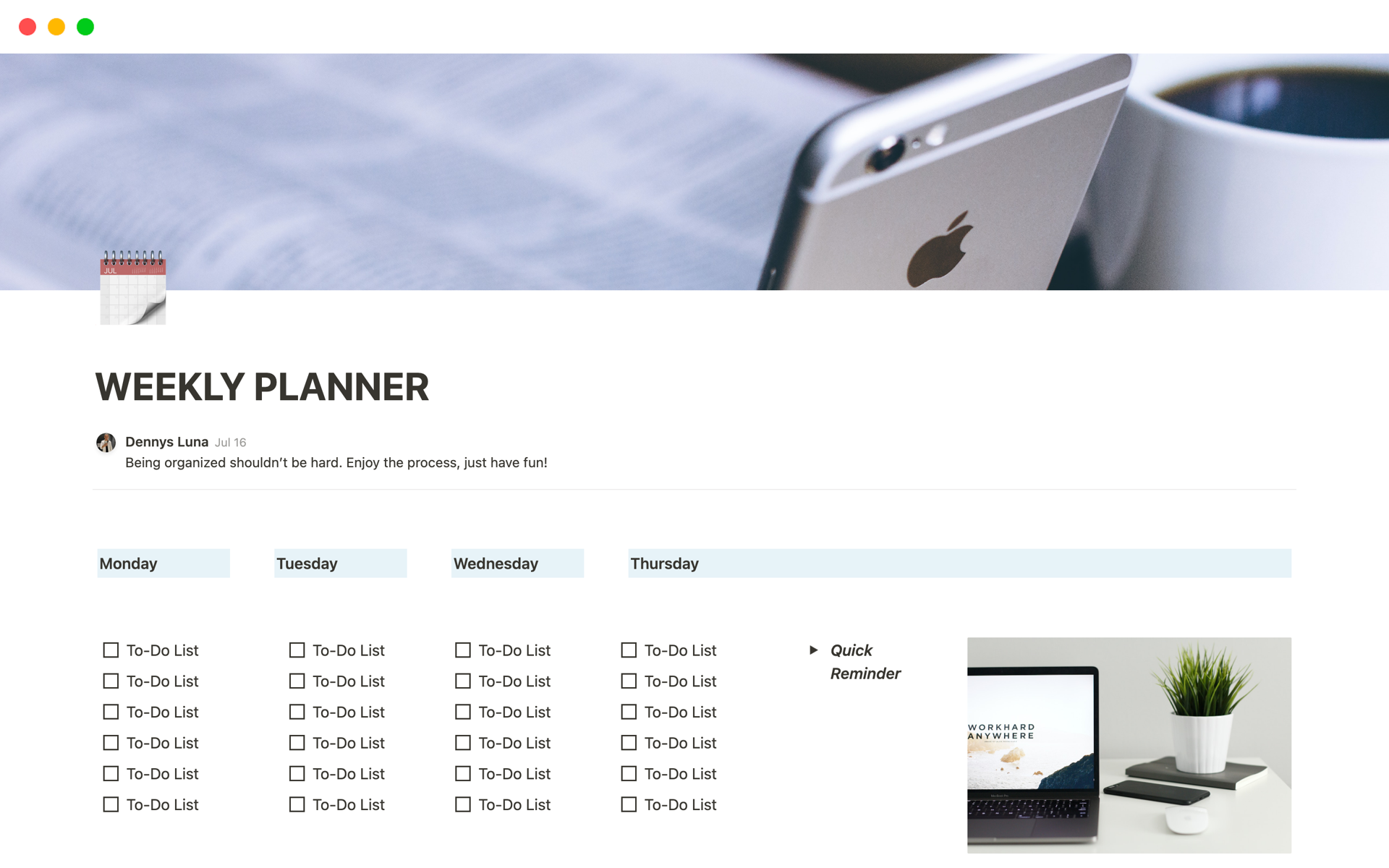Organize and Optimize: Your Weekly Planner