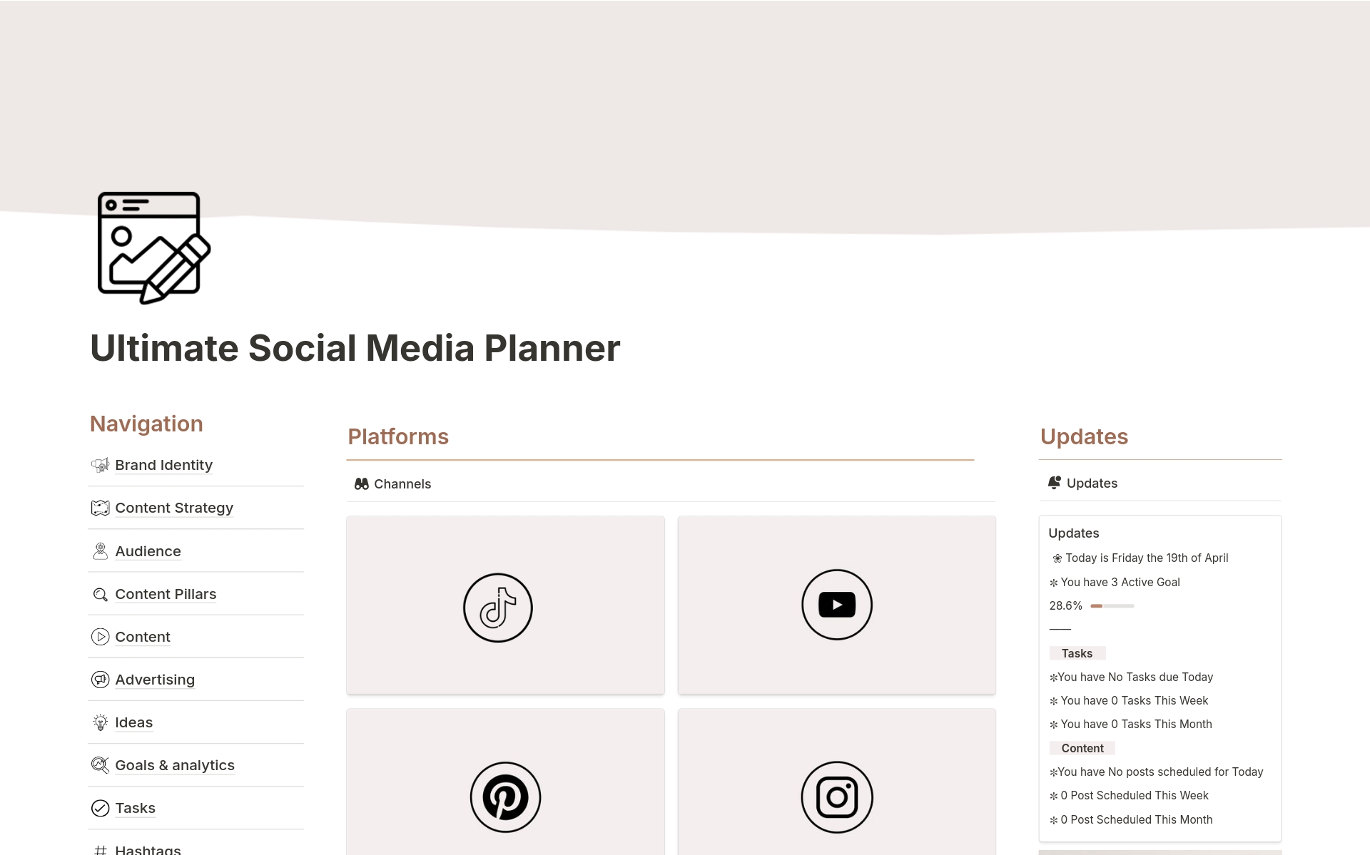 Eine Vorlagenvorschau für Social Media Content Planner