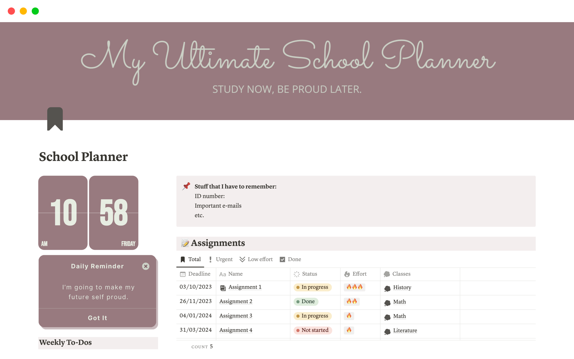A template preview for School Planner