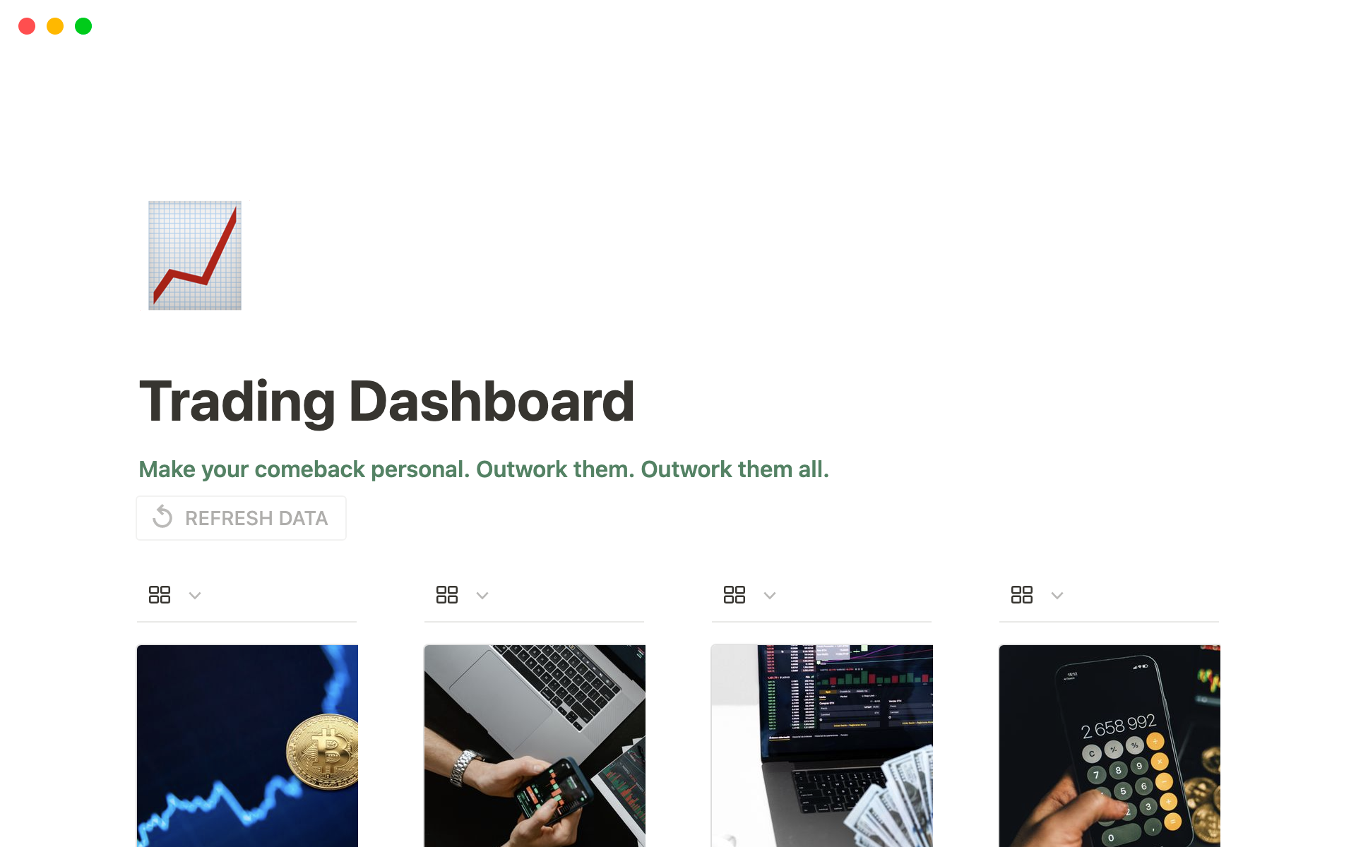 Notion Trading Dashboardのテンプレートのプレビュー