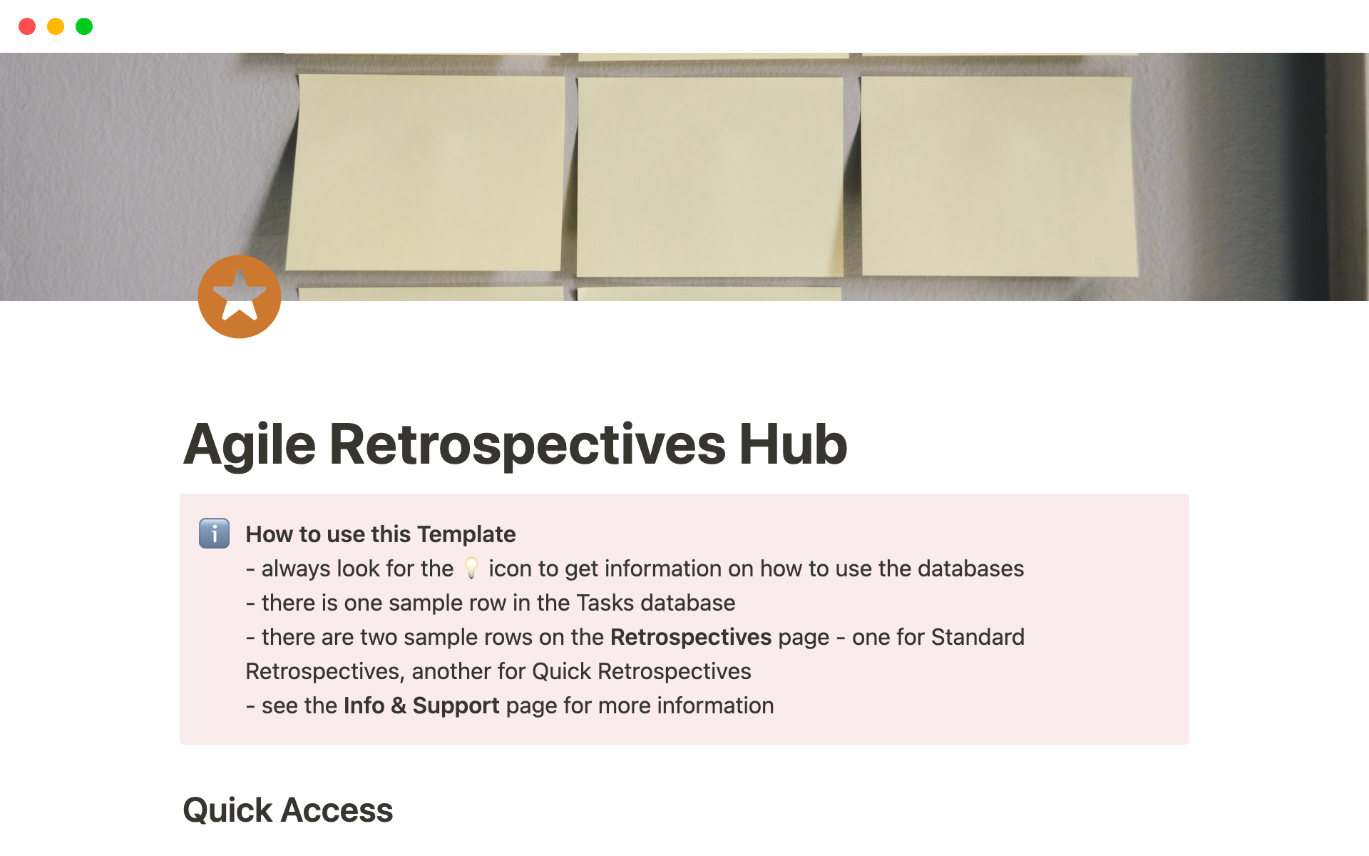 A template preview for Agile Retrospectives Hub