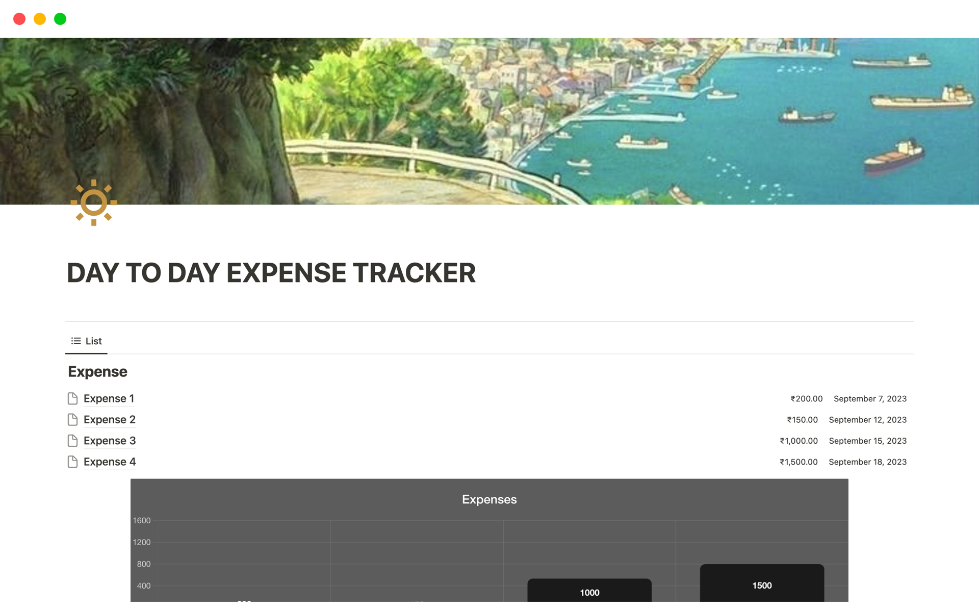 A template preview for DAY TO DAY EXPENSE TRACKER