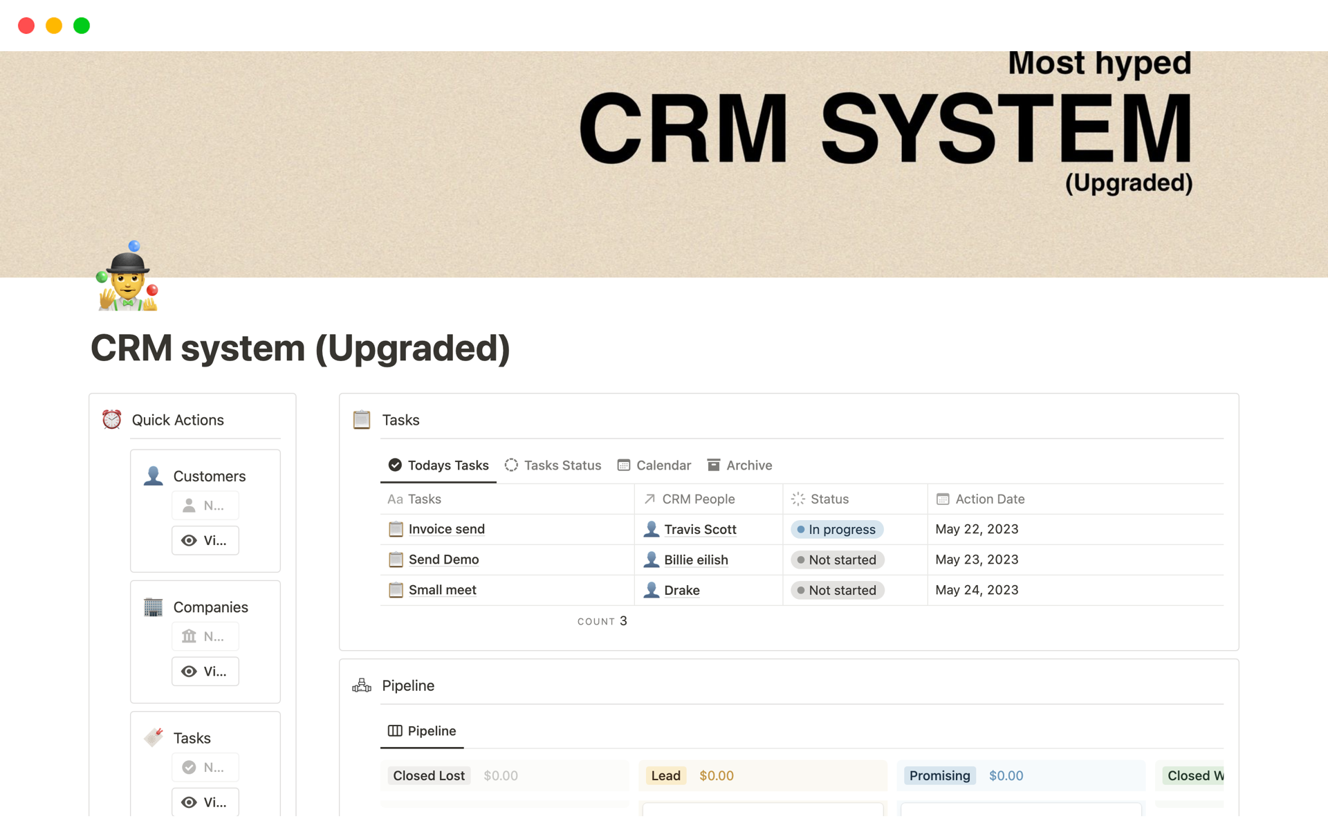 A template preview for CRM system (Upgraded)