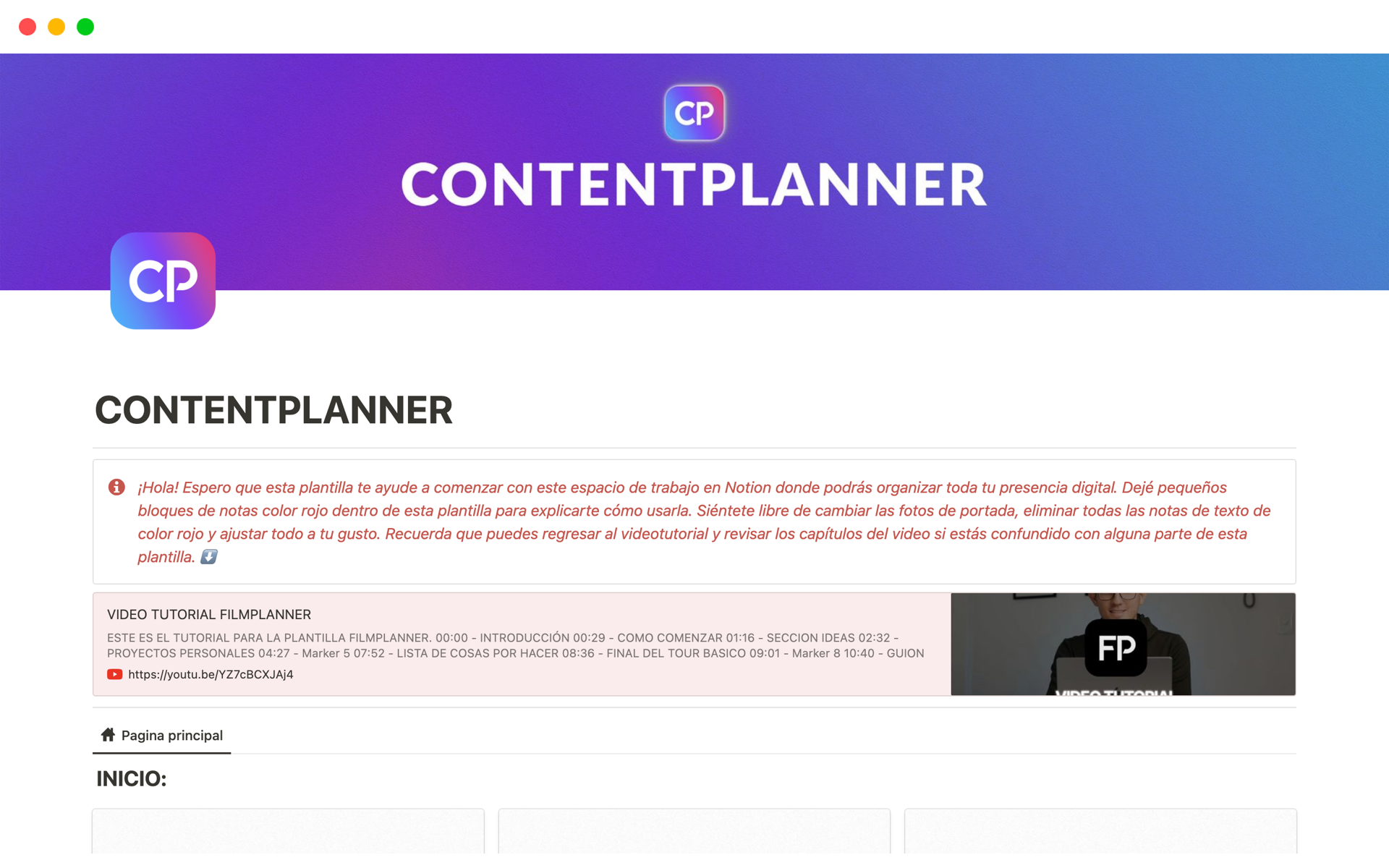 A template preview for CONTENTPLANNER